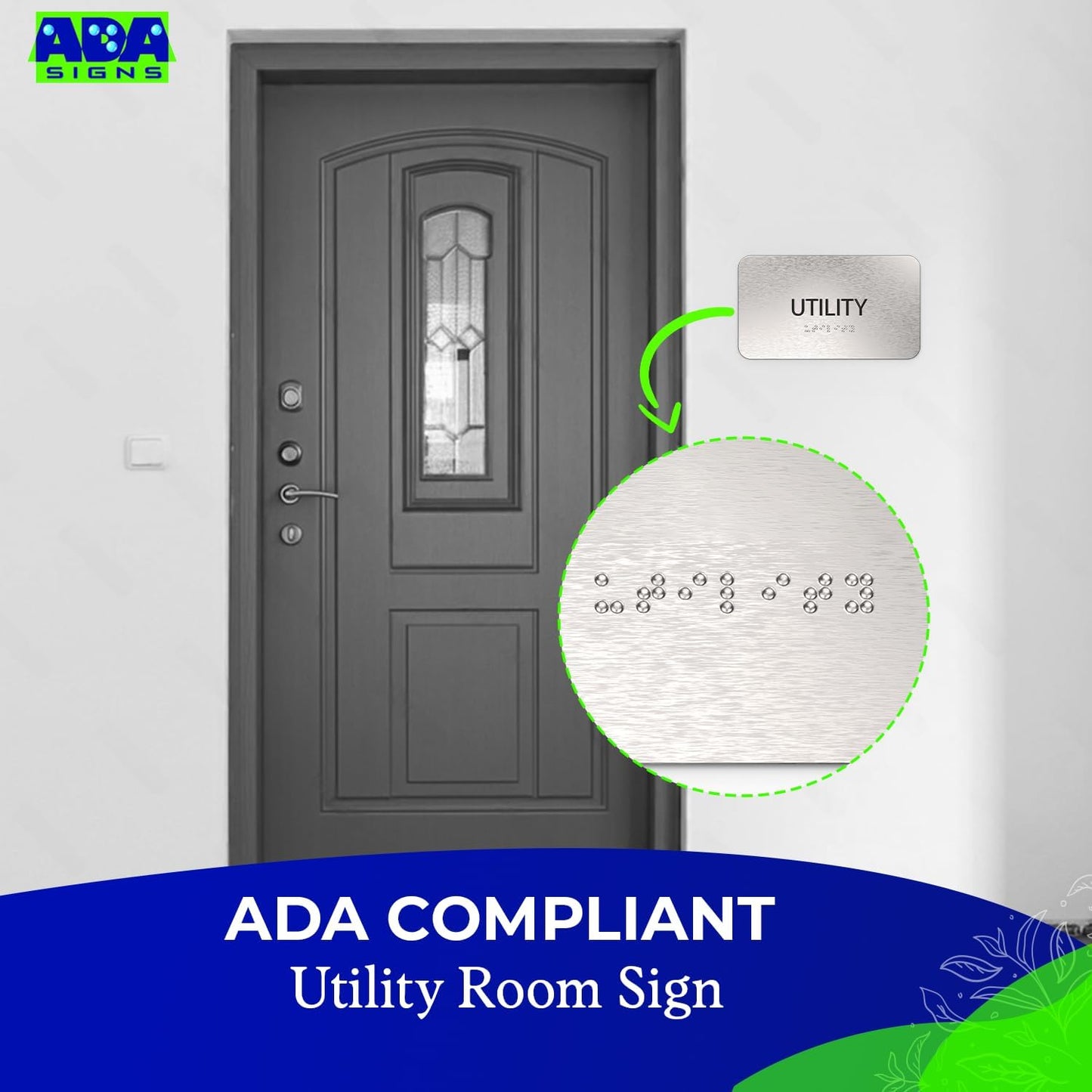 ADASigns Utility Room Sign 7โx4โ - Durable Brushed Aluminum with Grade 2 Braille - Easy Installation with Strong Adhesive Tape - ADA Compliant Utility Room Signs for Business, Restaurants & Offices
