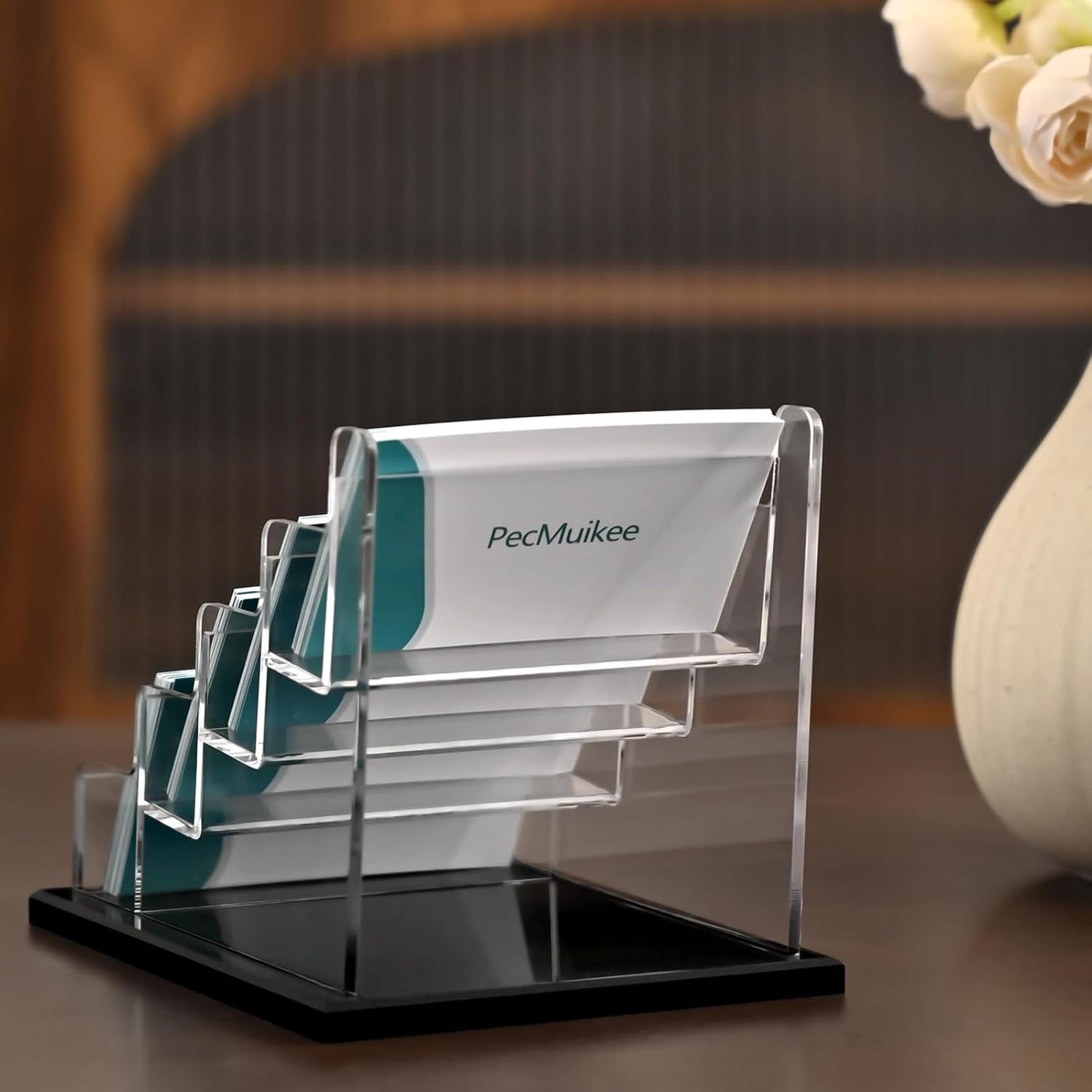 PecMuikee Business Card Holder for Desk,Acrylic Business Card Display Stand,Multiple Business Card Holders for Office, Exhibition, Home, Restaurant (ZFZ-MPH-4C)