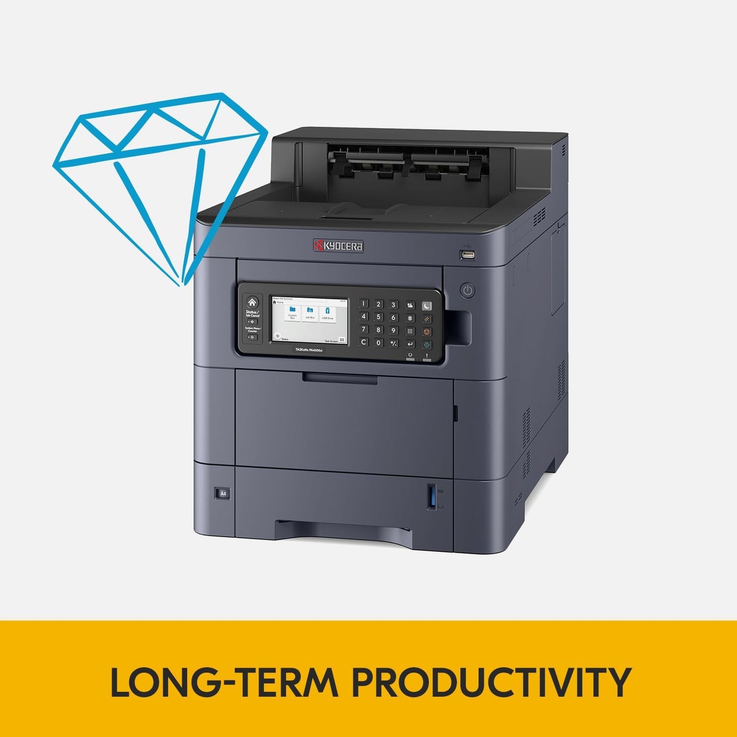 KYOCERA TASKalfa PA4500ci Color Laser Printer 47 ppm, 1200 dpi, Gigabit Ethernet & HyPAS Capable, 4.3 inch Touchscreen Panel, 650 Sheet Capacity