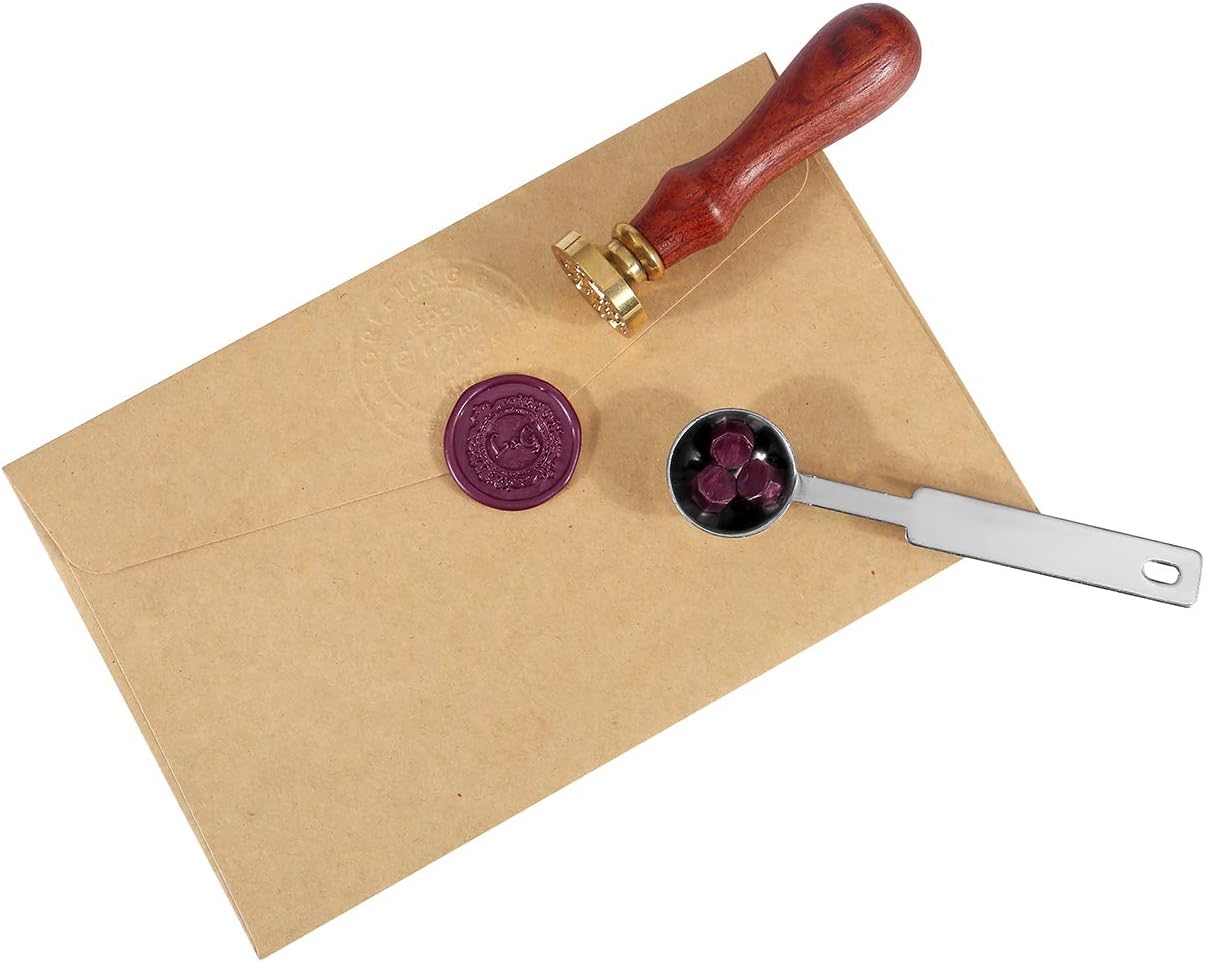 Red Sealing Wax Beads, Yoption 300 Pieces Octagon Wax Seal Beads Kit with 2 Melting Spoon and 4 Candles for Seal Stamp (Sauce red)