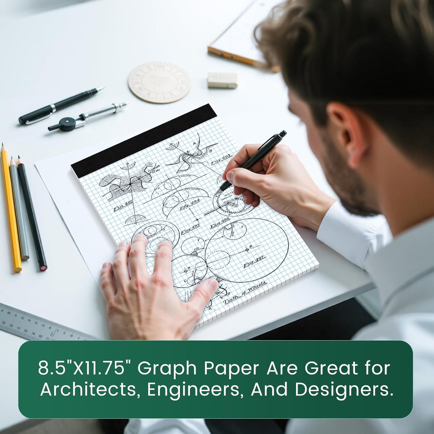 Graph Paper 8.5 X 11, 20 Pack, 4x4 Quad Ruled, Grid Paper Pad 8-1/2" X 11.75", Grid Pad 8.5 X 11.75, Engineering Notebook, Easy Tears Off, White 70 Gsm Graft Paper