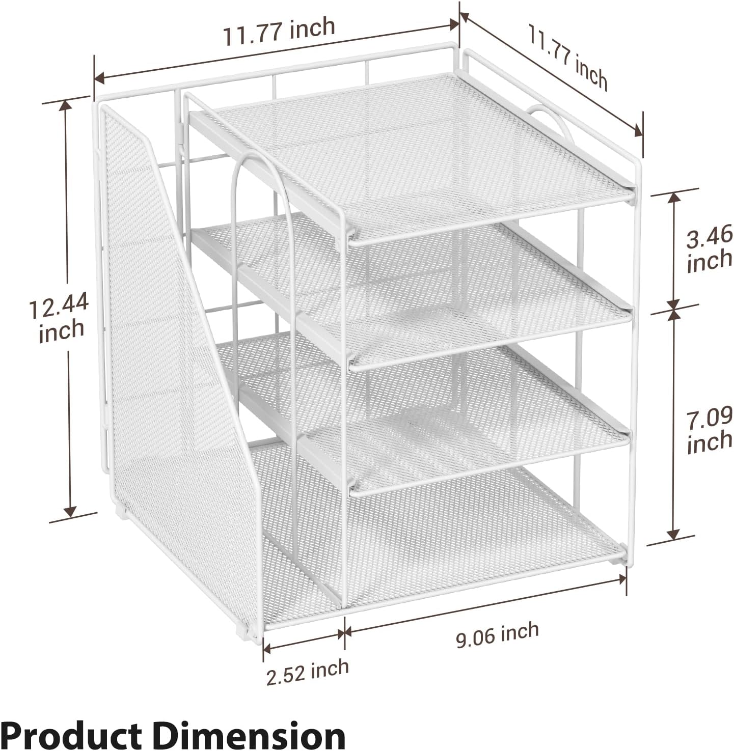 Desk File Organizer and Accessories, 4-Tier Paper Organizer with Vertical File Holder, Office Desk Accessories & Workspace Organizers and Storage for Office Supplies (White)