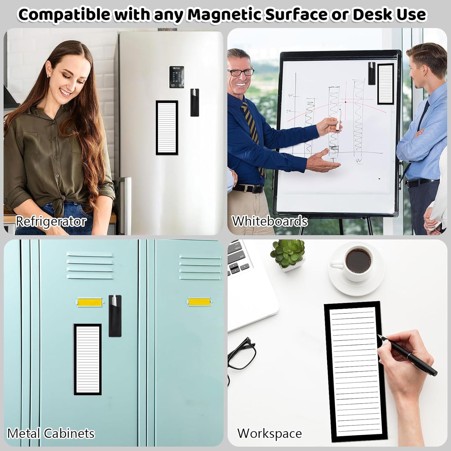4 Pack Magnetic Note Pad for Fridge with Pen Holder, Totally 200 Sheets Magnetic To Do List, Shopping List, Grocery List, Memo Pads for Refrigerator(Black Border)