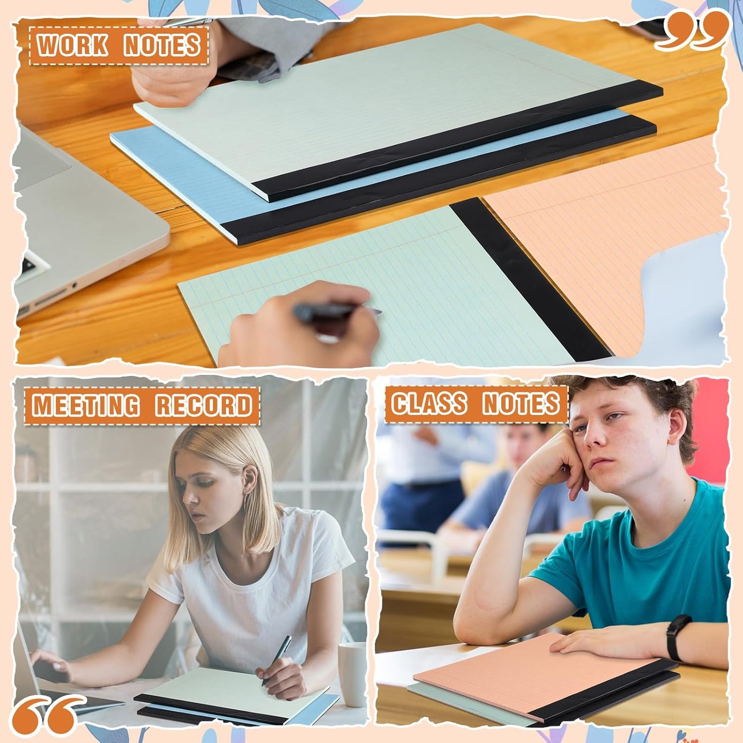 Lincia 12 Pcs 11" x 9.5" Legal Pads College Ruled Notepad Landscape Notebook Horizontal Lined Notebook 80 Gsm Assorted Colors Paper Pastel Writing Pads for School Office, 40 Sheet (Pastel Colors)