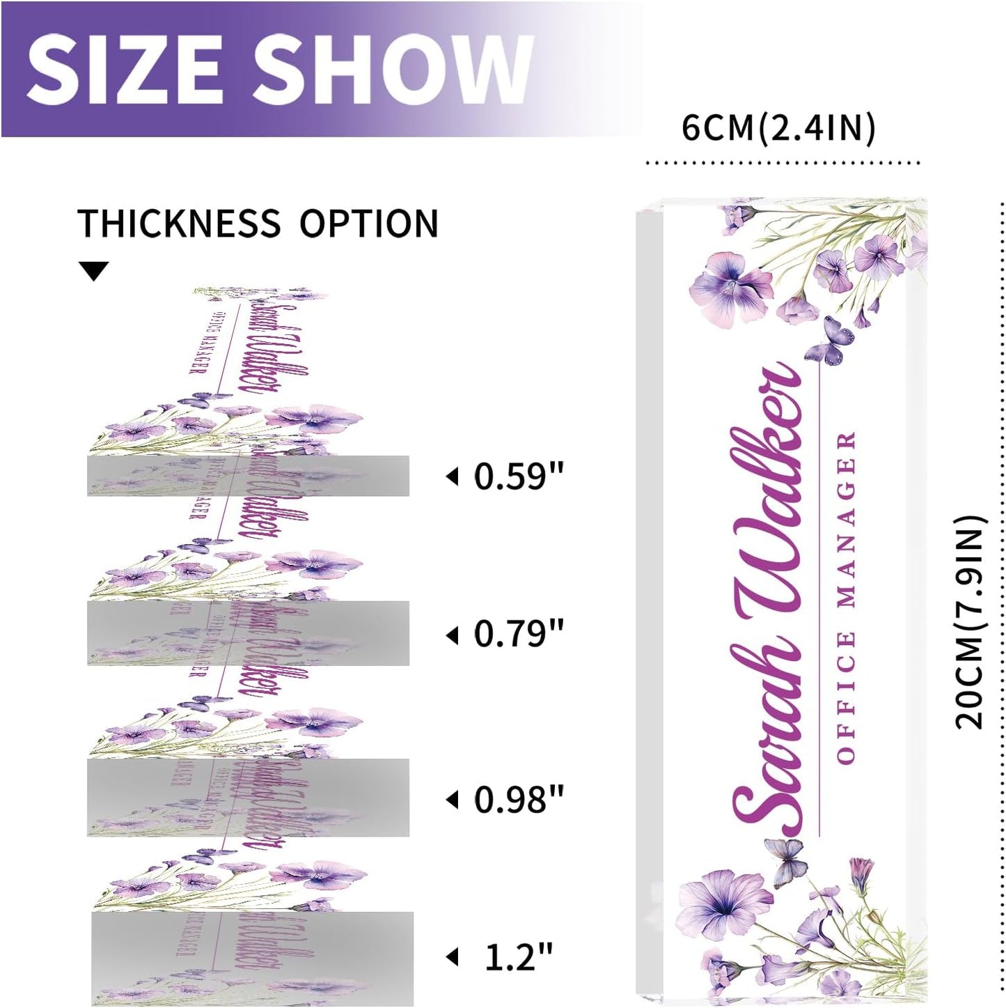 Name Plate for Desk, Desk Name Plate Personalized, Office Decor for Women Men, Acrylic Desktop Accessories, Office Appreciation Gifts for Boss Social Workers Nurse Teacher Employee (Purple)