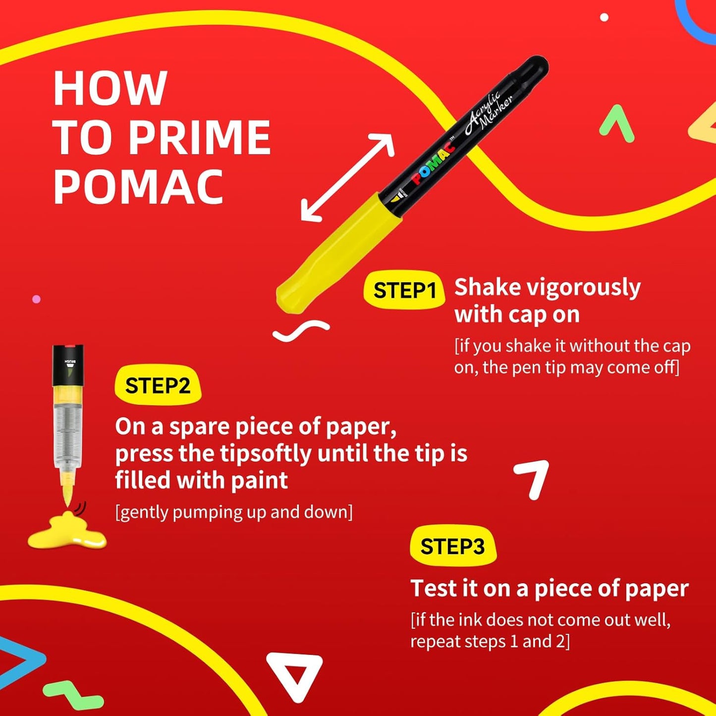 POMAC Acrylic Paint Markers Pens 5 Assorted Colors, Water-Based Paint Markers Pen Brush Tip, No-Bleed Liquid Acrylic Marker Waterproof for Fabric, Canvas, Rock, Glass, Wood, DIY Crafts, Art Supplies