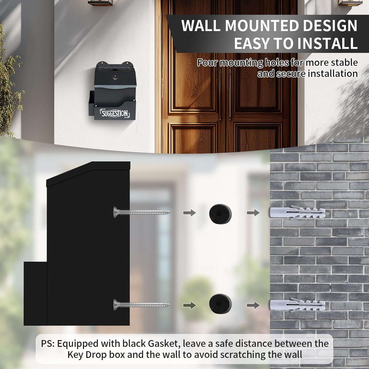 Metal Suggestion Box with Suggestions Lettering, Wall-Mounted&Tabletop With Lock Pen Holder Suggestion Cards*50pcs for Fundraising Comment Voting Prayer Money Drop Donation 8.46×5.9×6.96"