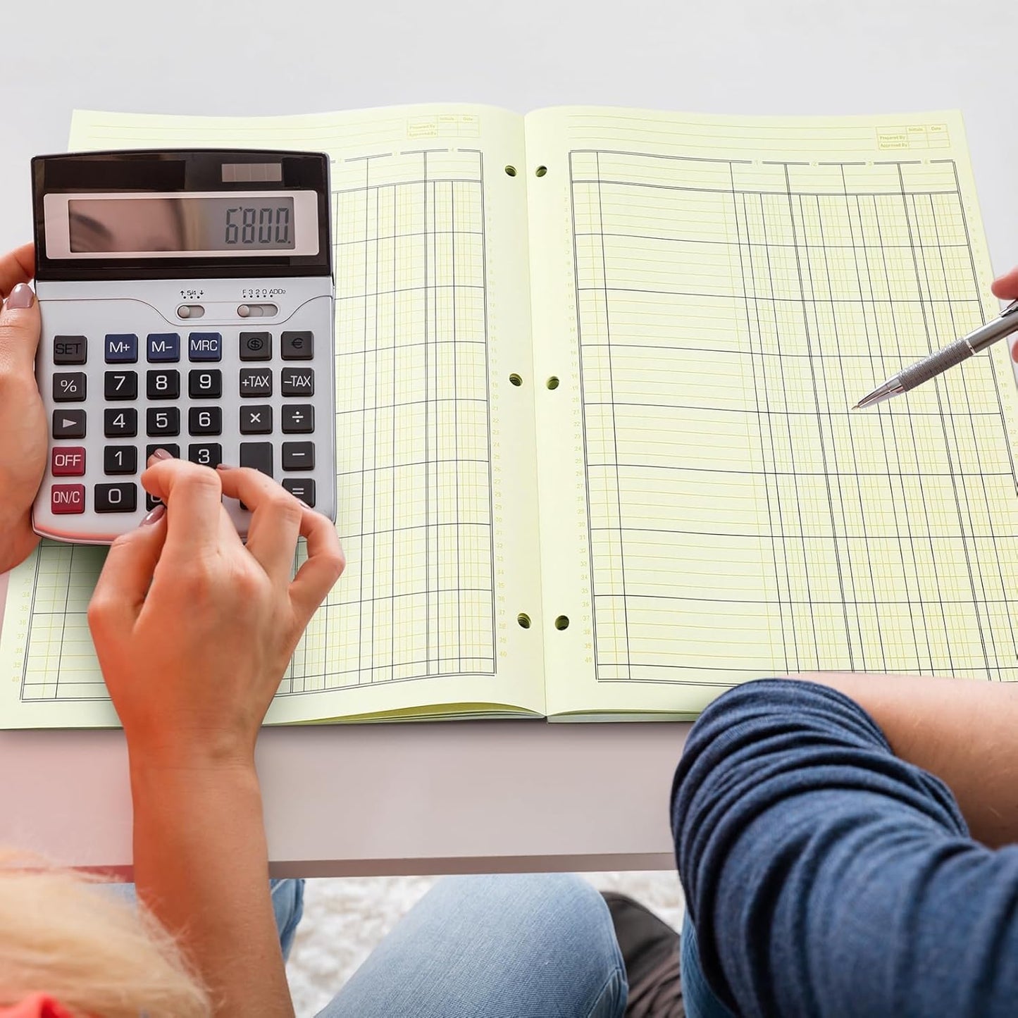 Zhanmai 5 Pack 250 Sheets Analysis Columnar Books 3 Hole Accounting Ledger Book Ledger Paper Pad Columnar Pad for Business, 50 Sheets/Pack, Single Page Format, Green(4 Columnar,8.5 x 11)