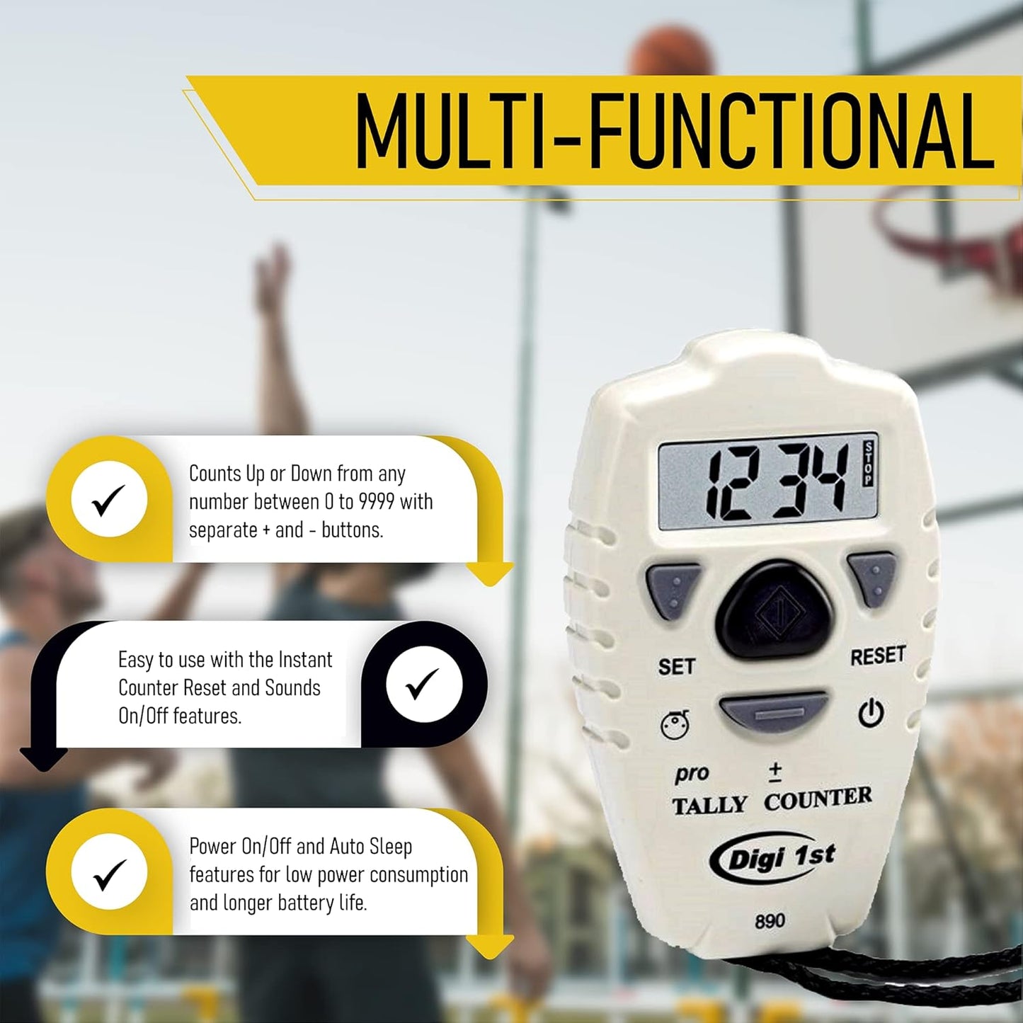 TC-890 Digital Tally Counter, Electronic Up Down Clicker Counter, Add/Subtract People Counter, Handheld Pitch Counter for Golf, Lap & Knitting (1-Pack)