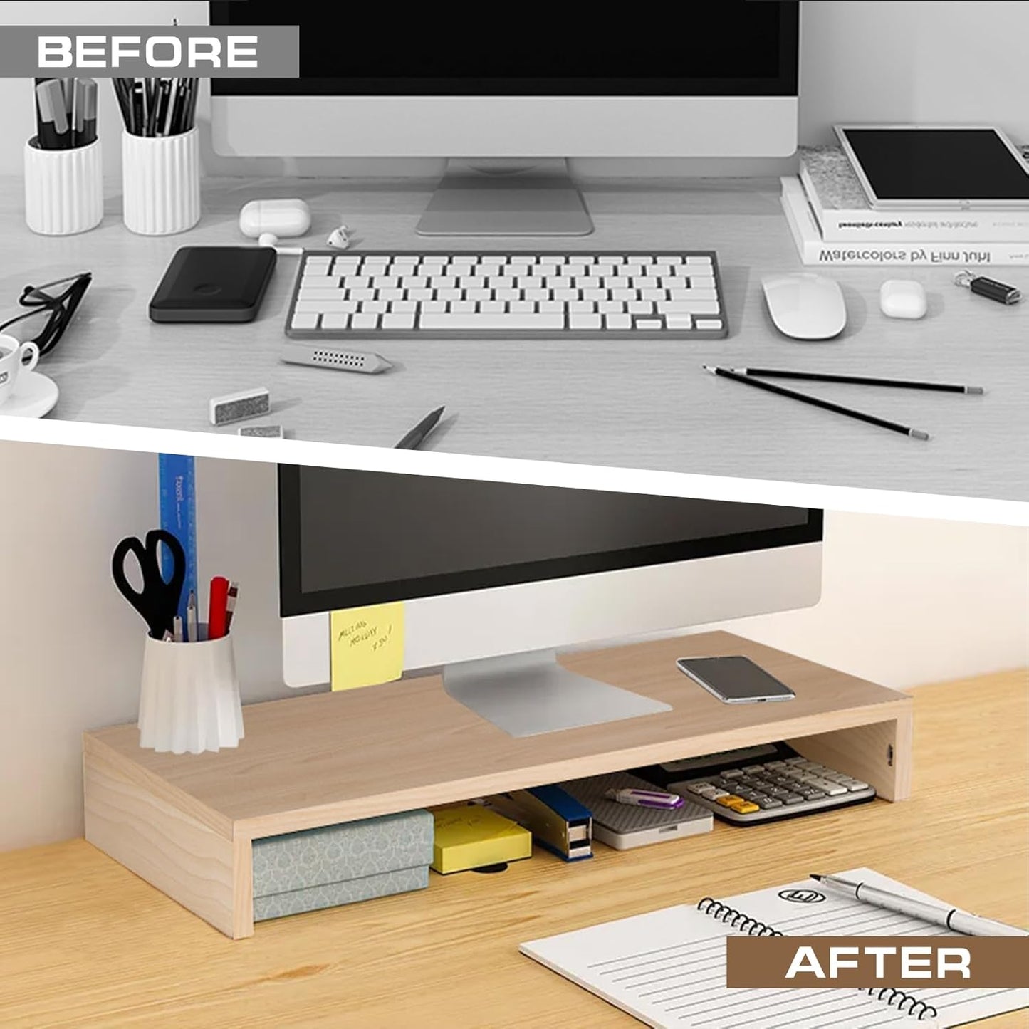 Monitor Stand Riser, Computer Stand, Desk Organizers and Accessories, Laptop Shelf Computer Monitor Riser with Storage for TV Screen PC Printer (Oak-15.75inch)