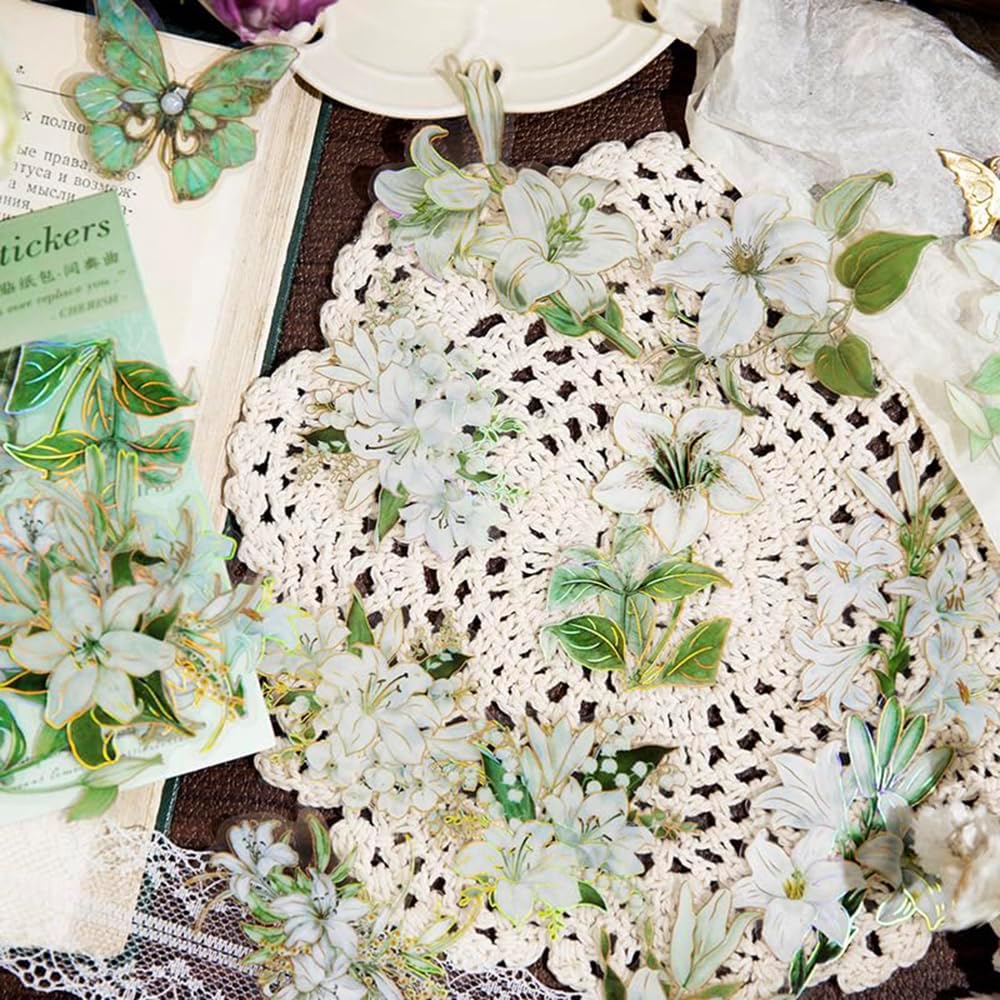 Alideco 120pcs Scrapbook Stickers Vintage Botanical Flowers Scrapbooking Junk Journal Crafts Embelishment Decoration Diary Stickers (yuhuashushuo)