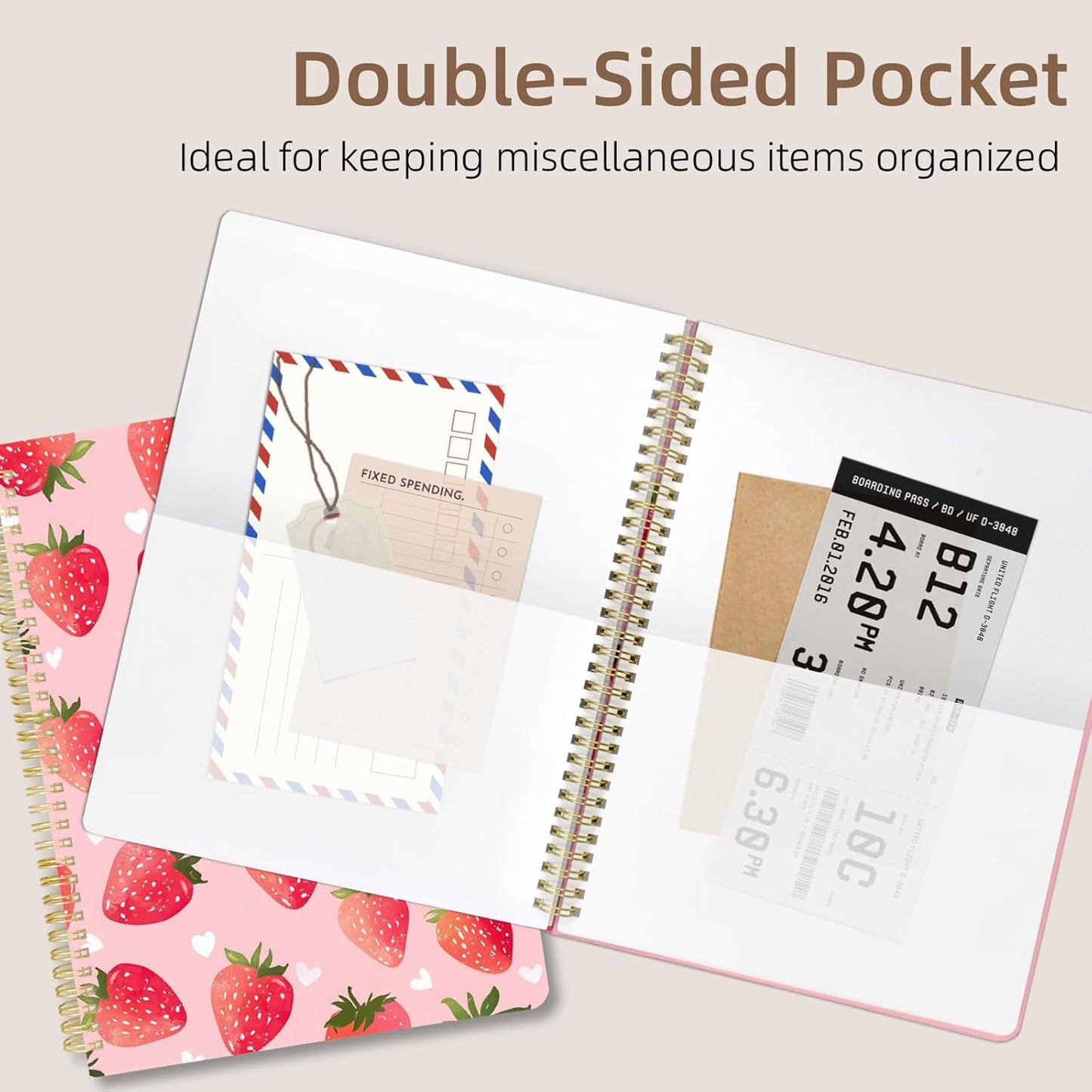 Cute Spiral Notebook journal A4 Aesthetic Pretty Design for Women Girls Kawaii with Pocket, 8.5 x 11 inch, Graph, Strawberry