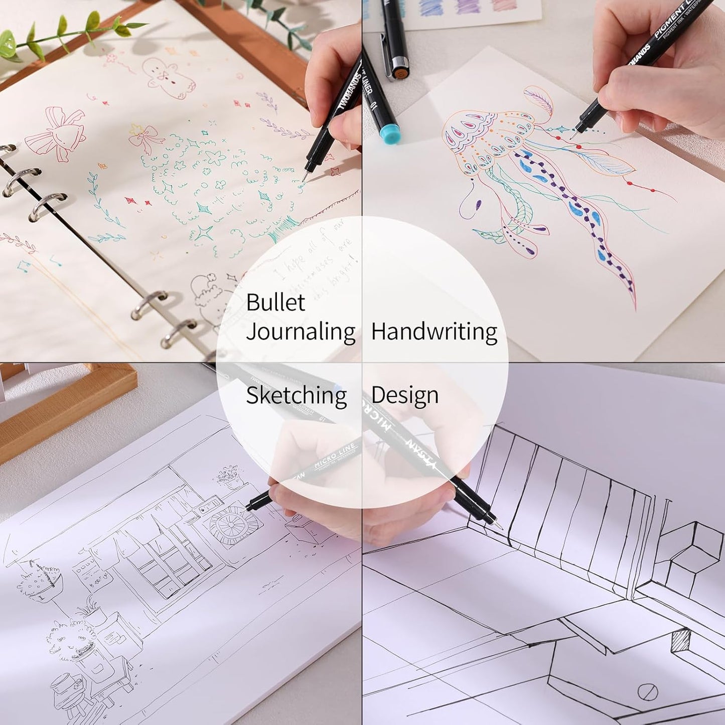 TWOHANDS Micro Pens 01,Art Pens,Fineliner Ink Pens,Set of 12 Technical Drawing pen,Pigment Pen,Fine Point,colord,Waterproof,for Art Watercolor,Sketching,Anime,Manga, 21281