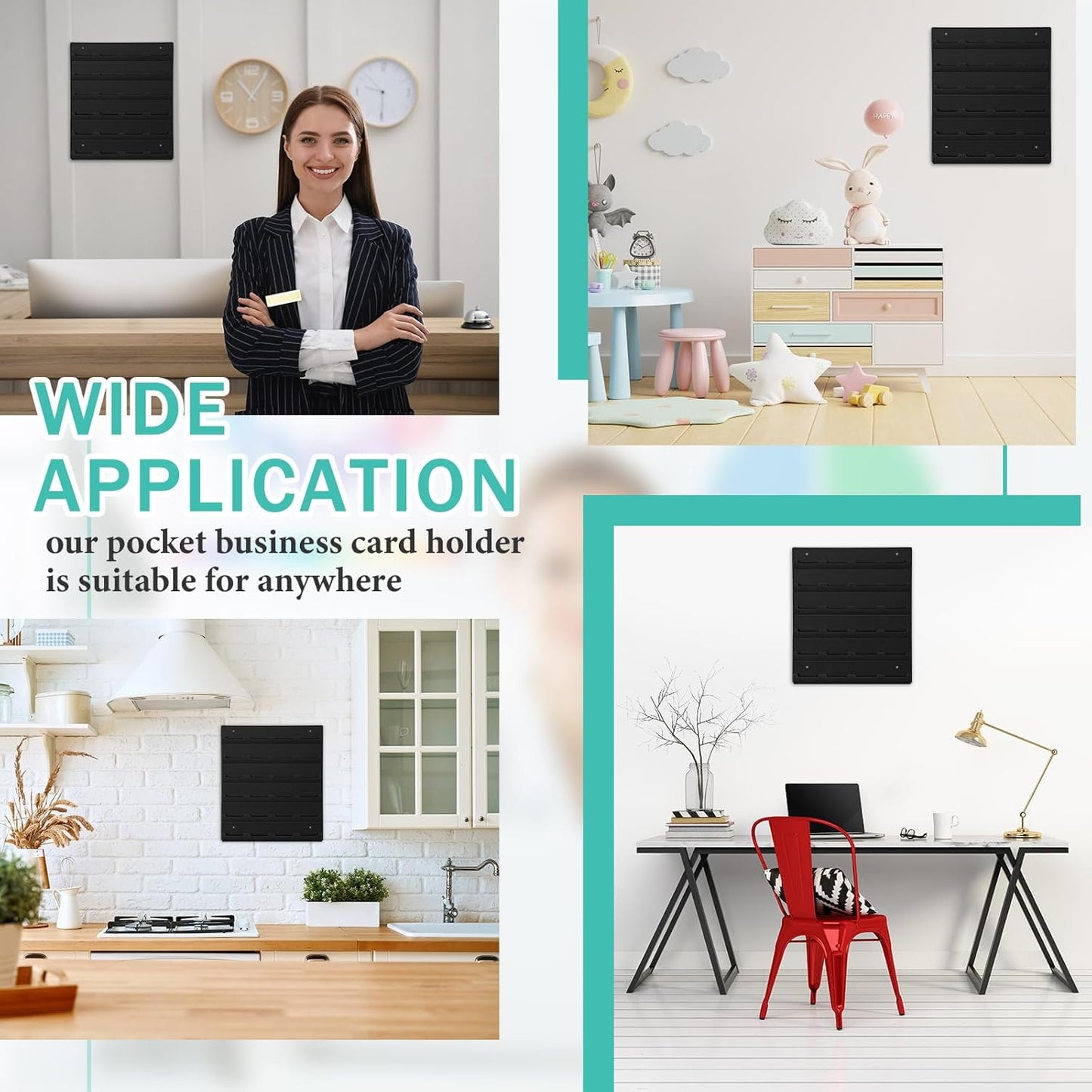 Suzile 2 Pcs 48 Business Card Holder Wall Mount 24 pockets each Business Card Display Wall with Hanging Hardware Acrylic Business Multiple Sticker Display for Office Home, 17.7'' x 15.7'', Black