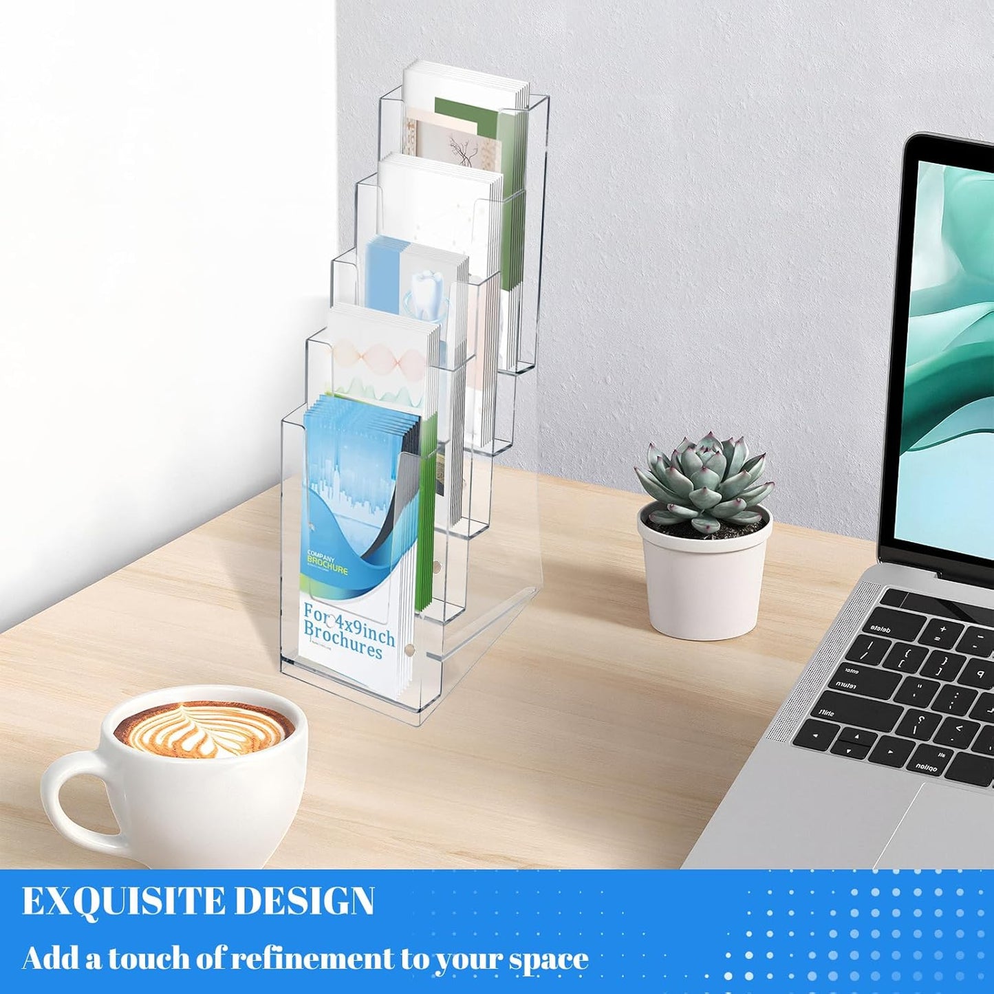 4 Pack Acrylic Brochure Holder 5 Tier Clear Brochure Display Flyer Holder 4.2"x11.3" inch Rack Brochure Holder Suitable for 4"x9" Brochures,Magazine Holder,Flyer Holder(4)