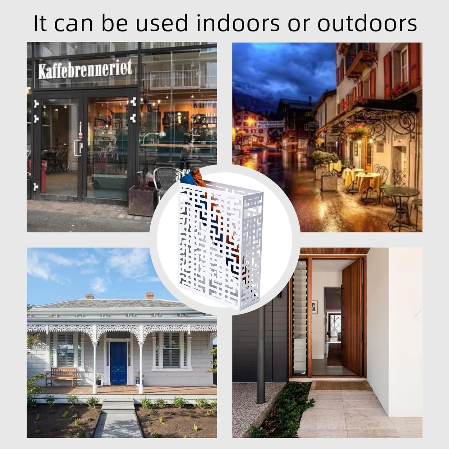 Umbrella Holder Stand for Entryway, Square Metal Umbrella Rack, Freestanding Rectangular Hollow Rack for Home Office, 16 x 10 x 5 Inch, White