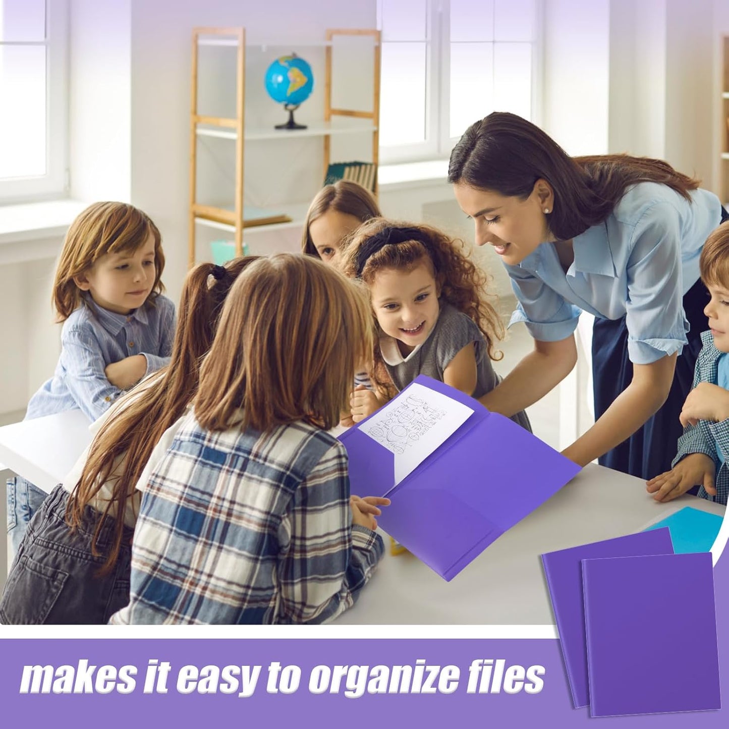 Gueevin 50 Pcs Plastic Folders with Pockets, Back to School Two Pocket Folder Fit Letter Size, Heavy Duty School Business Card Holder for Home Office, 11. 61 x 9. 45 Inches (Purple)