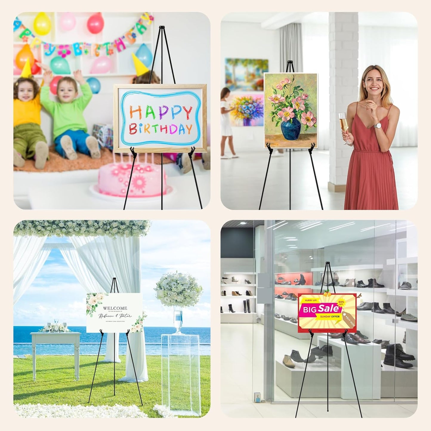 6PCS Black Easel Stand for Wedding Sign Stand, 66 Inch Adjustable Metal Easels for Display, Portable Folding Easel for Wedding, Display Show, Arts, Poster with Portable Bags