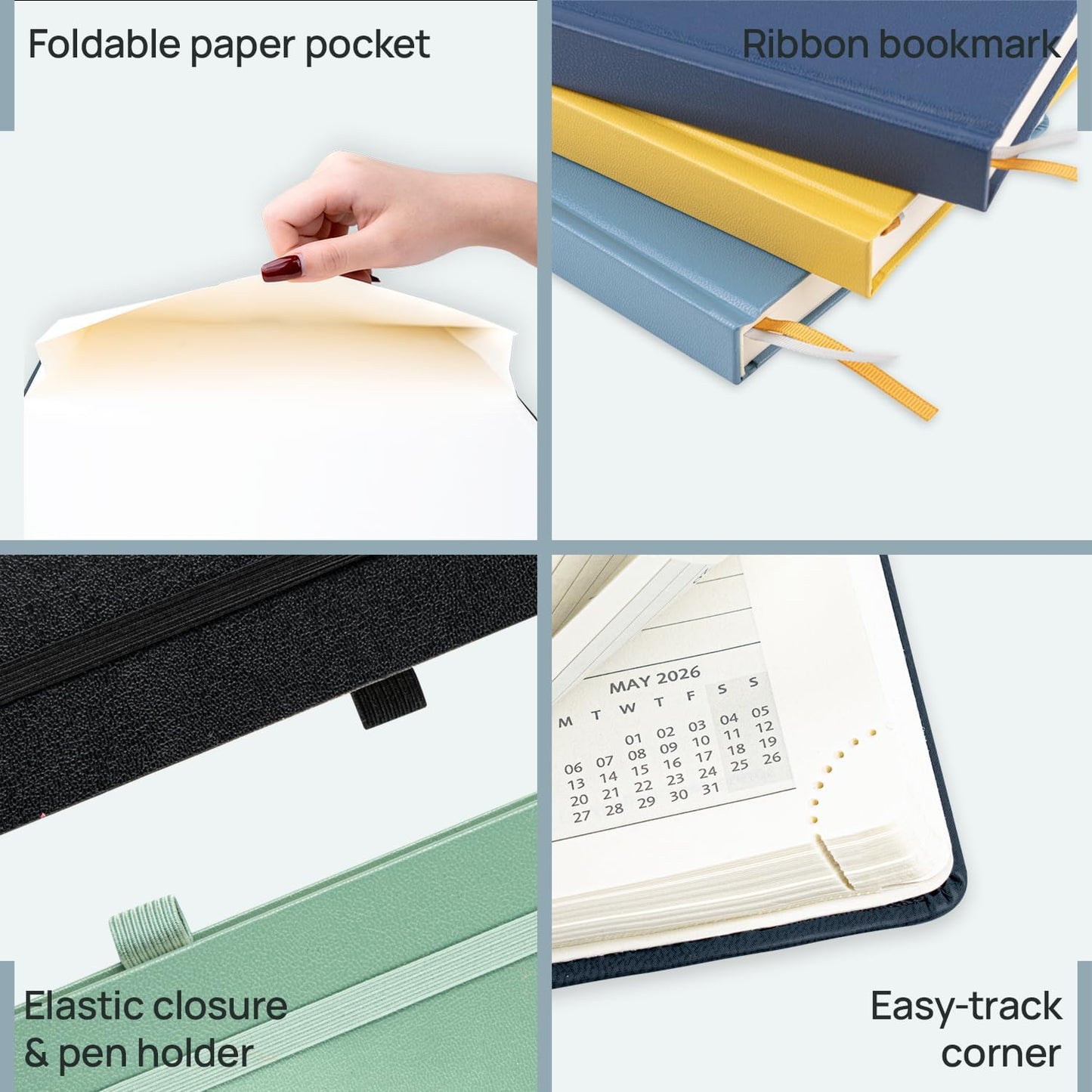 POPRUN 2026 Daily Planner One Page Per Day Even Weekends A4 Large Size (8.5" x 12") - 12 Months Calendar Hourly Appointment Book with Inner Pocket, Pen Holder, Hardcover - Orange