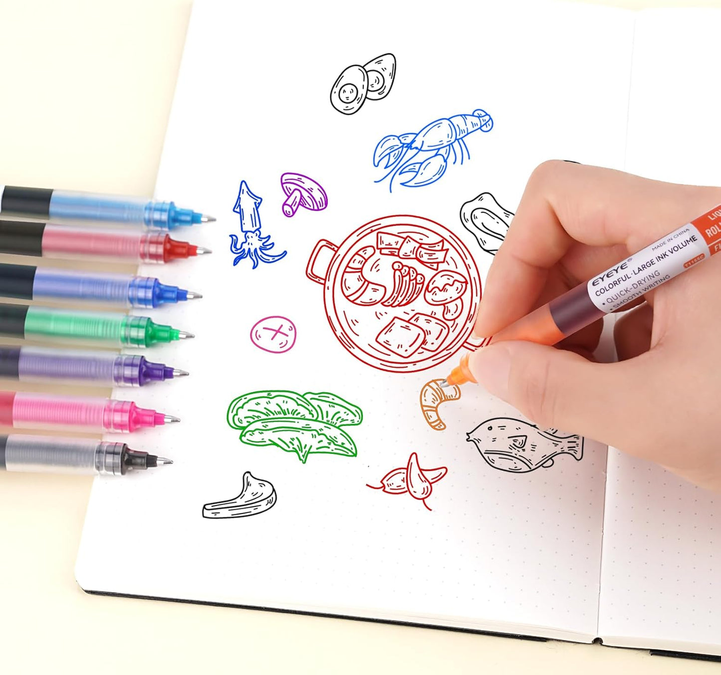 EYEYE 0.7mm Rollerball Pens Multicolor, 8 Assorted Colors Medium Point Quick Dry Liquid Ink Pen Fine Point Smooth Writing Pens for Journaling, Note Taking, Office, School, Doodling & Gifts