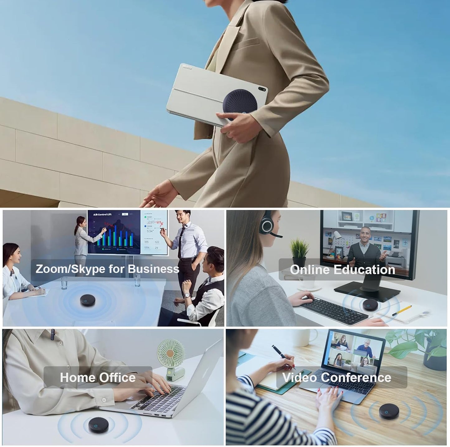 Conference Speaker and Microphone, 10 AI Mics 360° Voice Pick Up & Noise Reduction, USB Speakerphone for 10-15 People Conference Room, Compatible with Multi-Leading Platforms, Zoom, MS Team