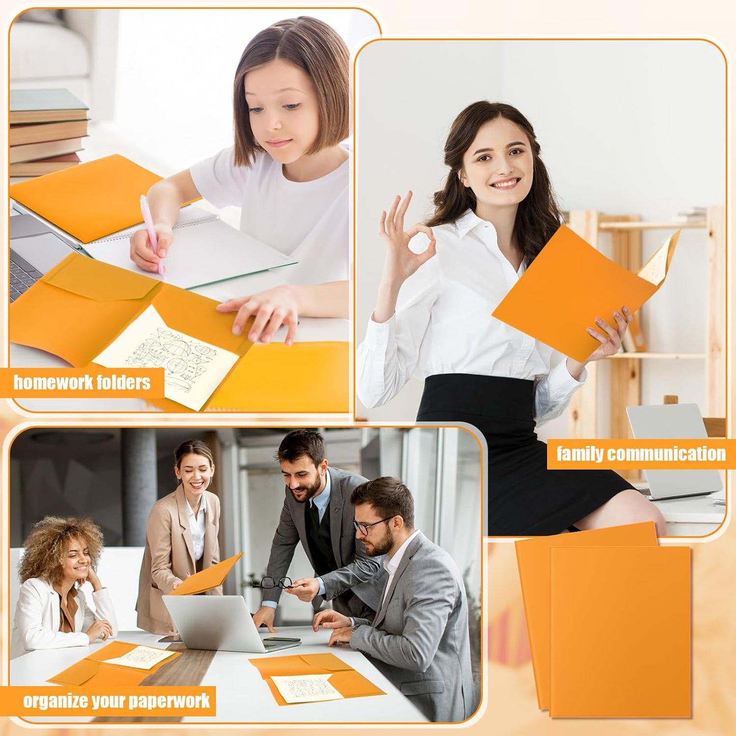 Gueevin 24 Pcs Plastic Folders with Pockets, Back to School Two Pocket Folder Fit Letter Size, Heavy Duty School Business Card Holder for Home Office, 11. 61 x 9. 45 Inches (Orange)