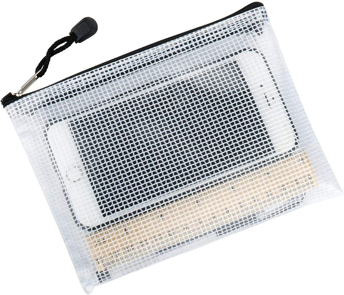 Oaimyy-18 Pcs,Plastic Mesh Zipper Pouch Document Folders Bag Zipper Zip File Folders for Office Supplies, Travel,Organizing Storage (6 Sizes, Black)