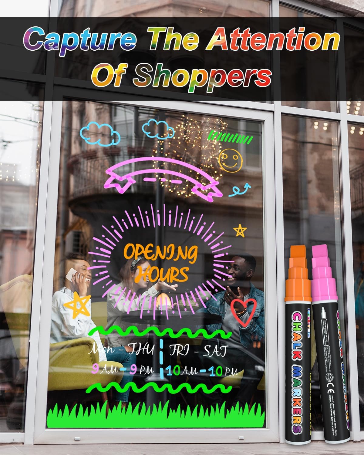 FansArriche Liquid Chalk Markers, 12 colors 10mm Erasable Marker Pens, Washable Window Markers For Glass, Blackboard, Bistro Menu, Car Windows, Mirrors, Labels, 3 In 1 large nib