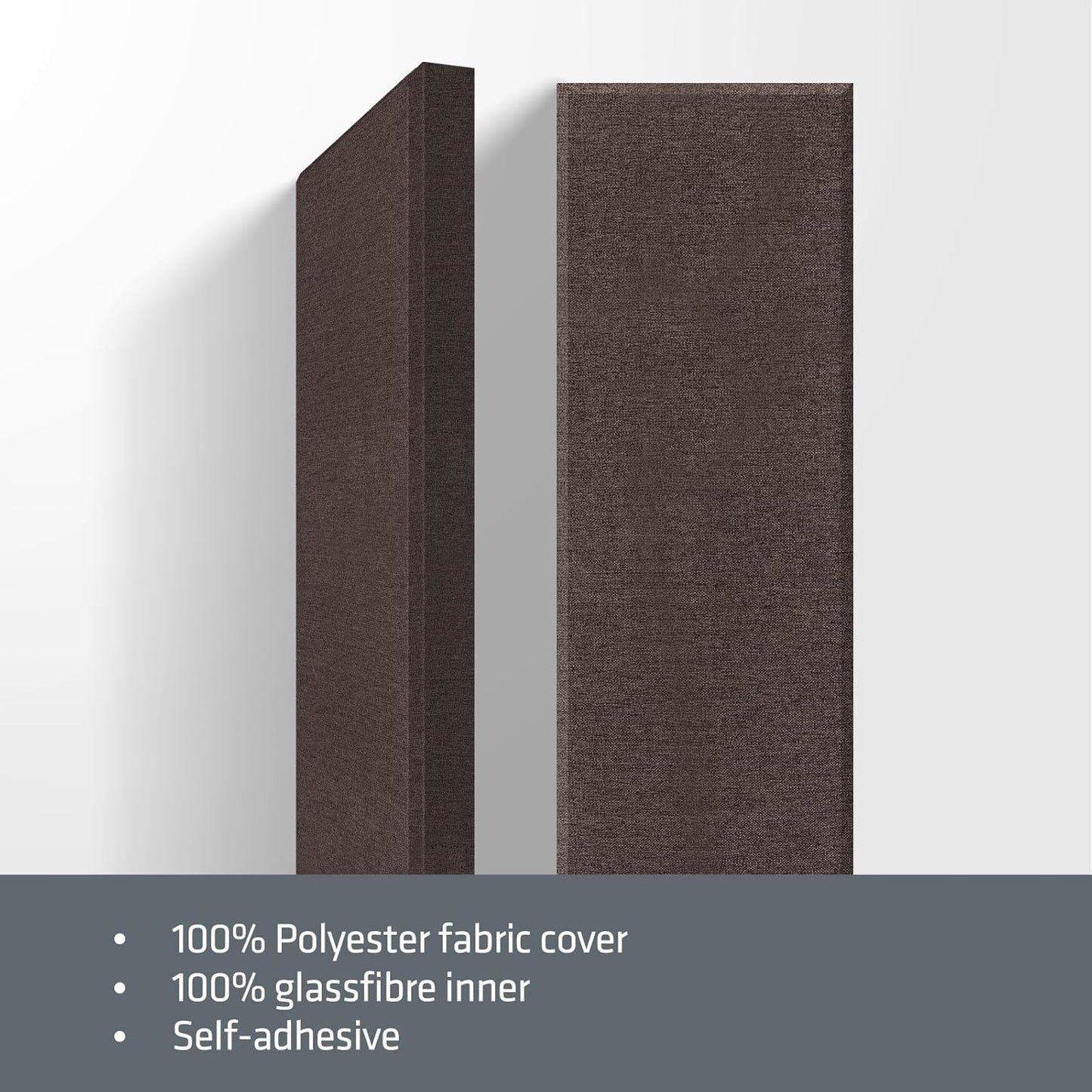 UMIACOUSTICS 2 PCS Fiberglass Acoustic Panels, 48x12x2 Inches Sound Absorbing Panels, Self-adhesive Sound Proof Panels for Studios, Office, Home Theater. Coffee-Colored