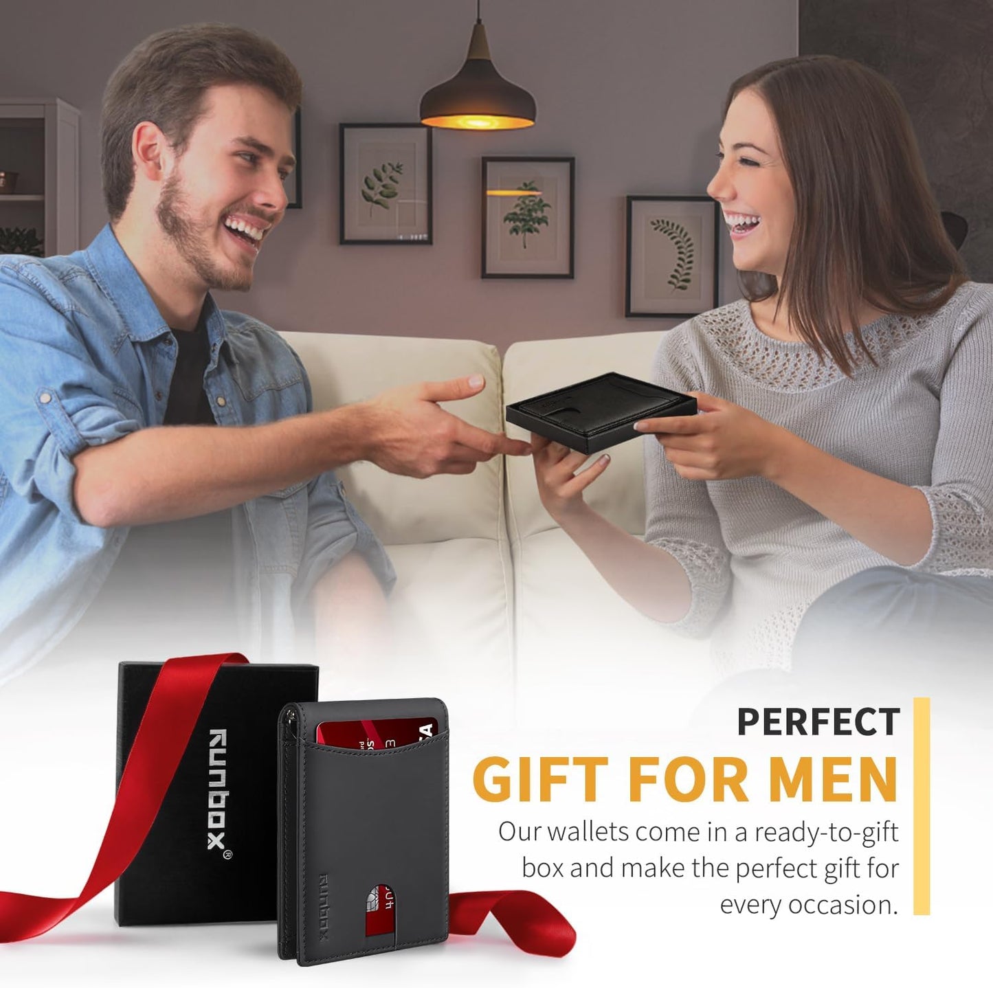 Slim Money Clip Wallets for Men RFID Blocking 11 Card Holder Minimalist Small Thin Carbon Leather Bifold Mens Front Pocket Wallet Gift Box