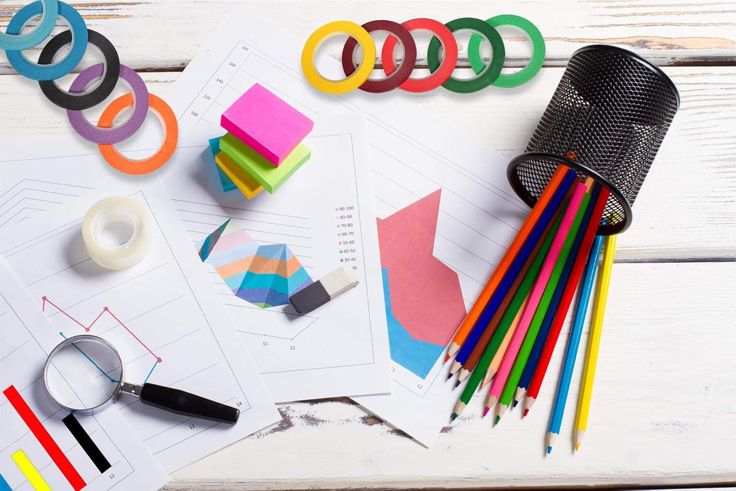 selizo 10 Rolls 1/8” Whiteboard Pinstripe Tape Dry Erase Board Tape Line Thin Striping Graphic Chart Art Tape Grid Lining Tape for White Board, 10 Colors