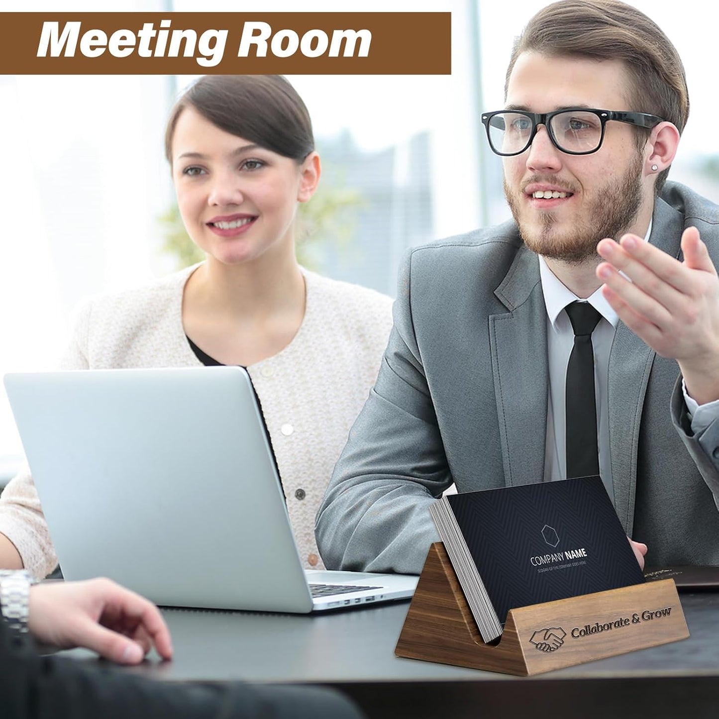 Custom Business Card Holder Desk-Personalized Engraved Wooden Business Card Case Holder, Customized Name Logo Business Card Display Gifts for Men Women (Walnut-Whole)