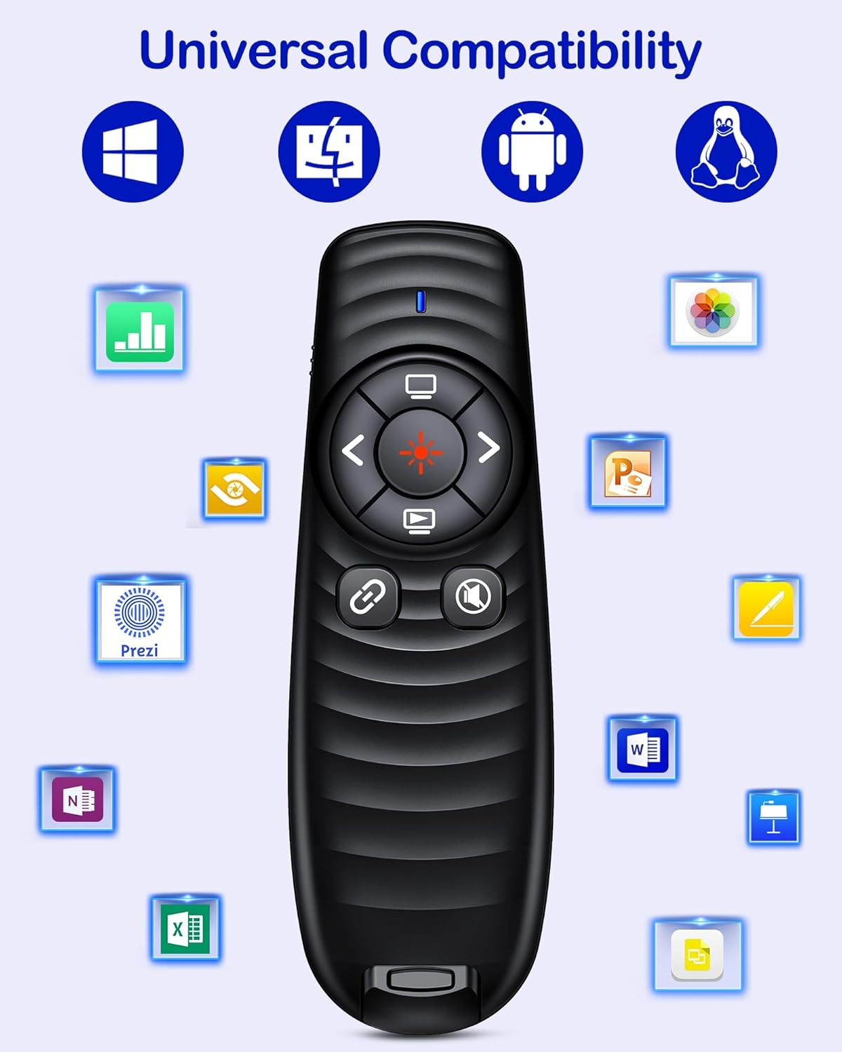 Wireless Presentation Clicker, Powerpoint Clicker Remote with Laser Pointer,Rechargeable Presentation Remote with Hyperlink & Volume Control for PowerPoint, Mac, Computer, Laptop