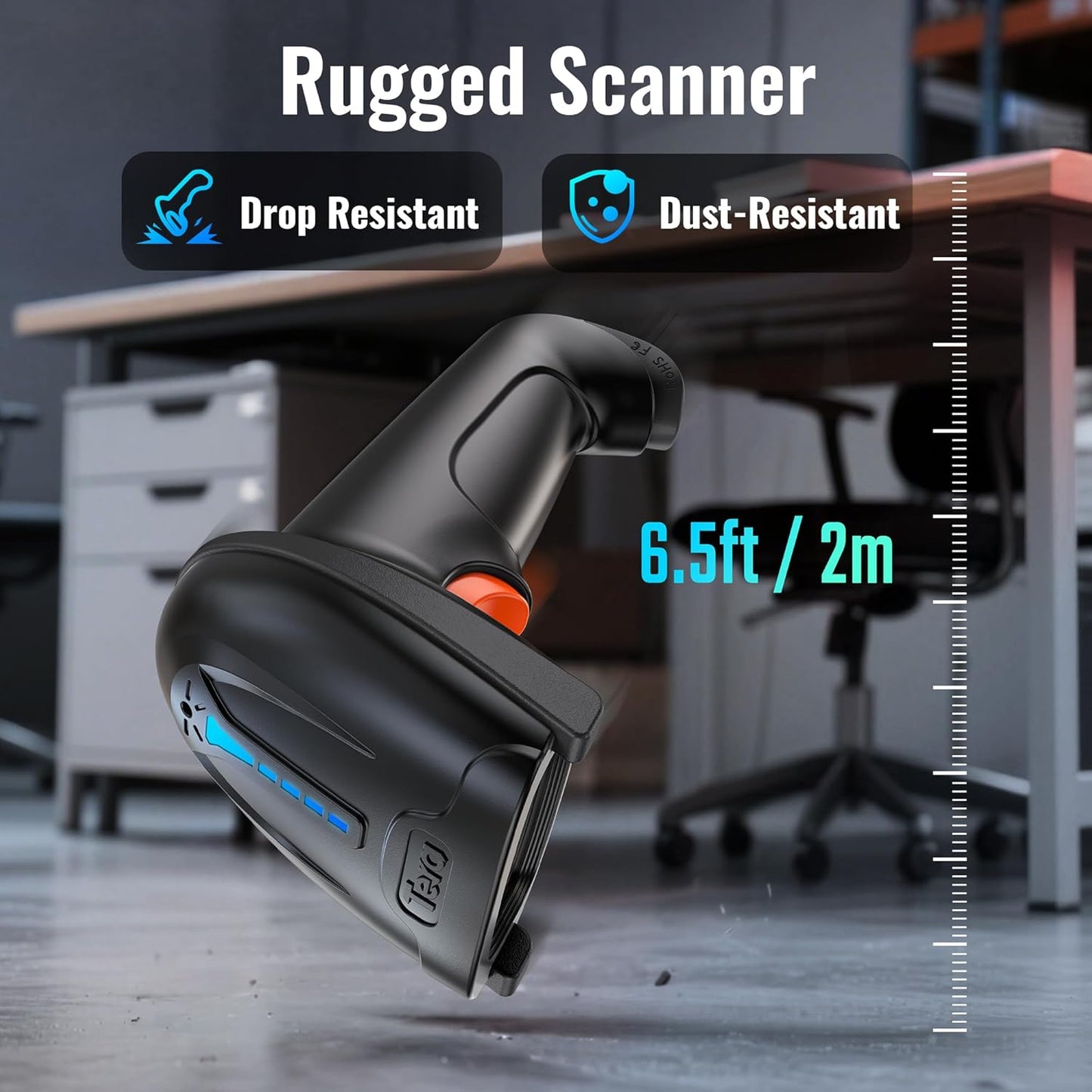 Tera Barcode Scanner Wireless Versatile 2-in-1 (2.4Ghz Wireless+USB 2.0 Wired) with Battery Level Indicator, 328 Feet Transmission Distance Rechargeable 1D Laser Bar Code Reader USB Handheld (Black)