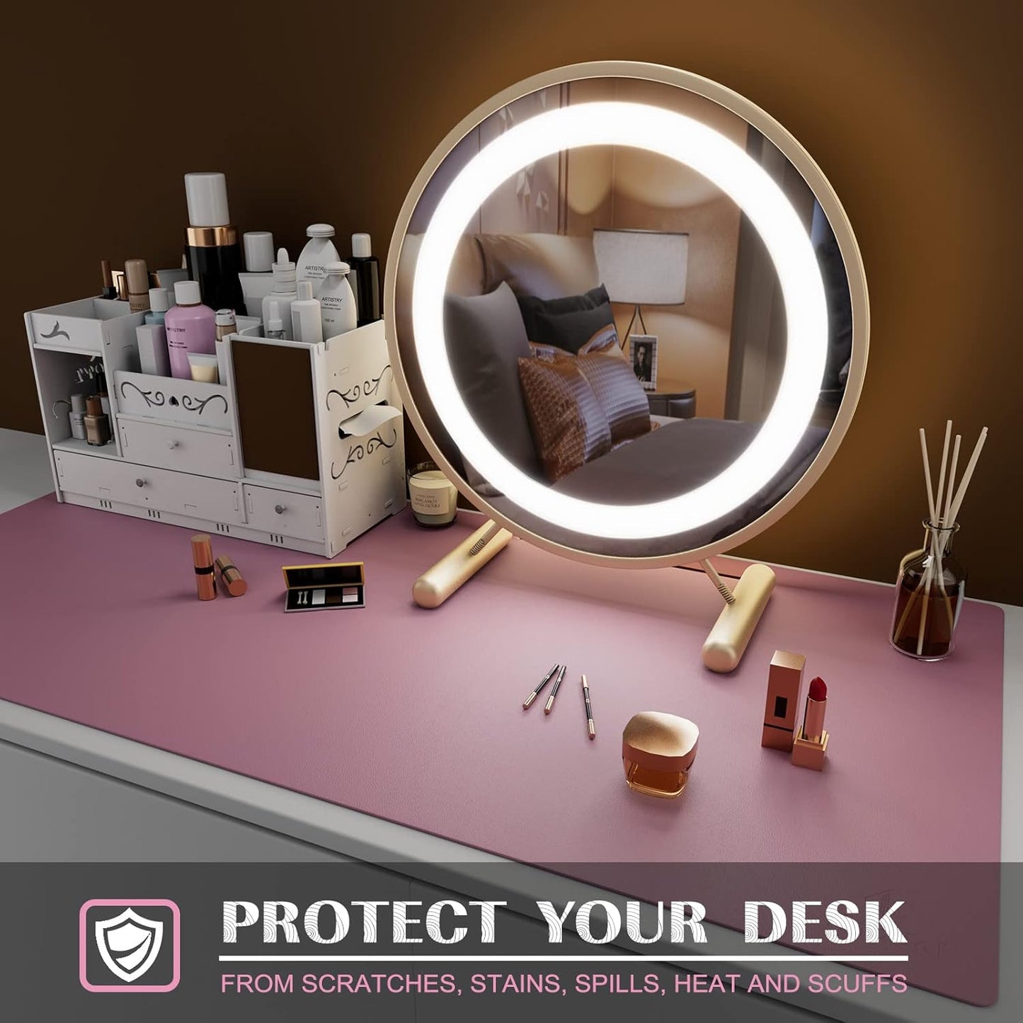 K KNODEL Large Office Leather Desk Mat, Mouse and Keyboard Pad, Computer and Laptop Mat, Desktop Protector and Cover, Writing Pad and Blotter (35.4"x17", Purple)