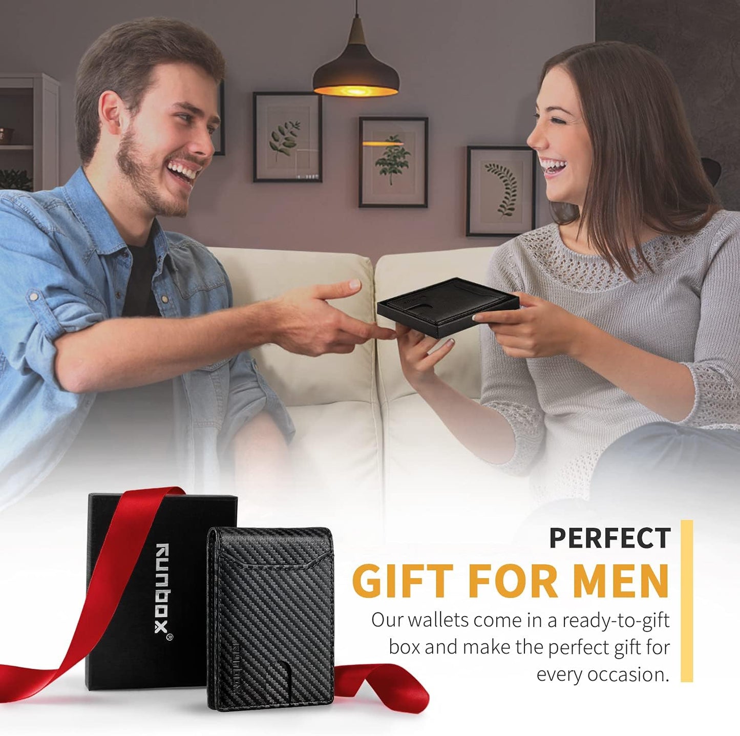 RUNBOX Novelty Wallet for Men Slim 11 Credit Card Holder Slots Leather RFID Blocking Small Thin Men's Wallet Bifold Minimalist Front Pocket Large Capacity Gift Box