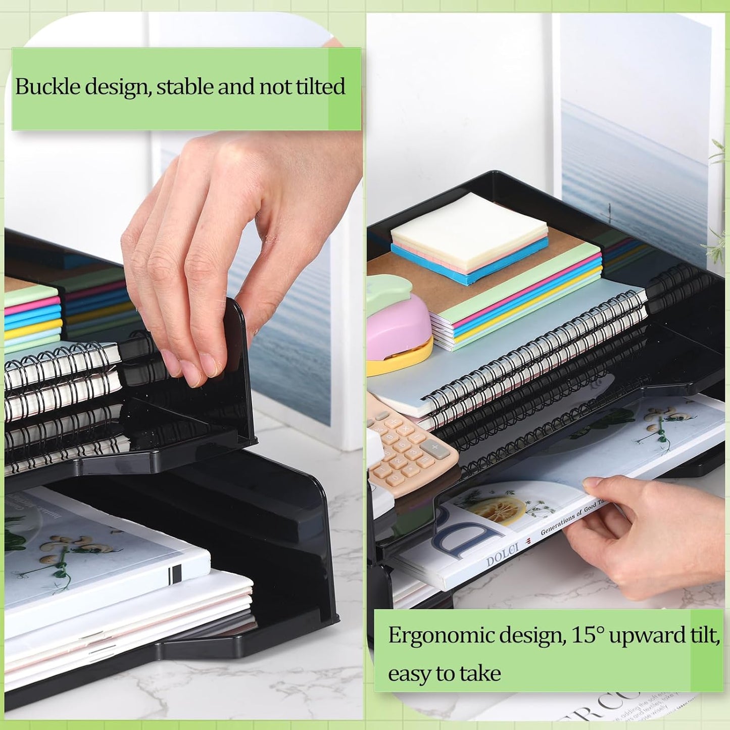 2 Pcs Stackable Letter Tray Rectangular Plastic Desk Organizer 13 x 9.5 x 2.6 in Paper Holder File Tray Accessories Rack for Desktop Office Desk Drawers (Black)