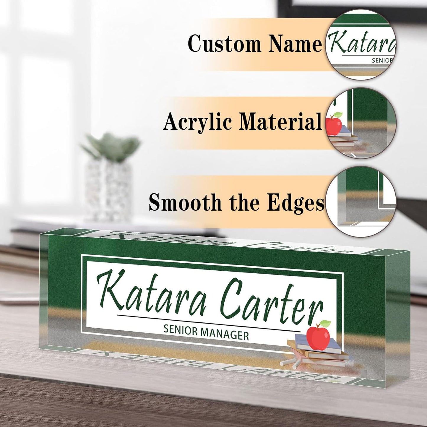 Name Plate for Desk Personalized, Acrylic Desk Decorations, Employee Appreciation Gifts, Custom Office Gifts for Coworkers, Boss, Teacher, Nurse (Teacher 03)