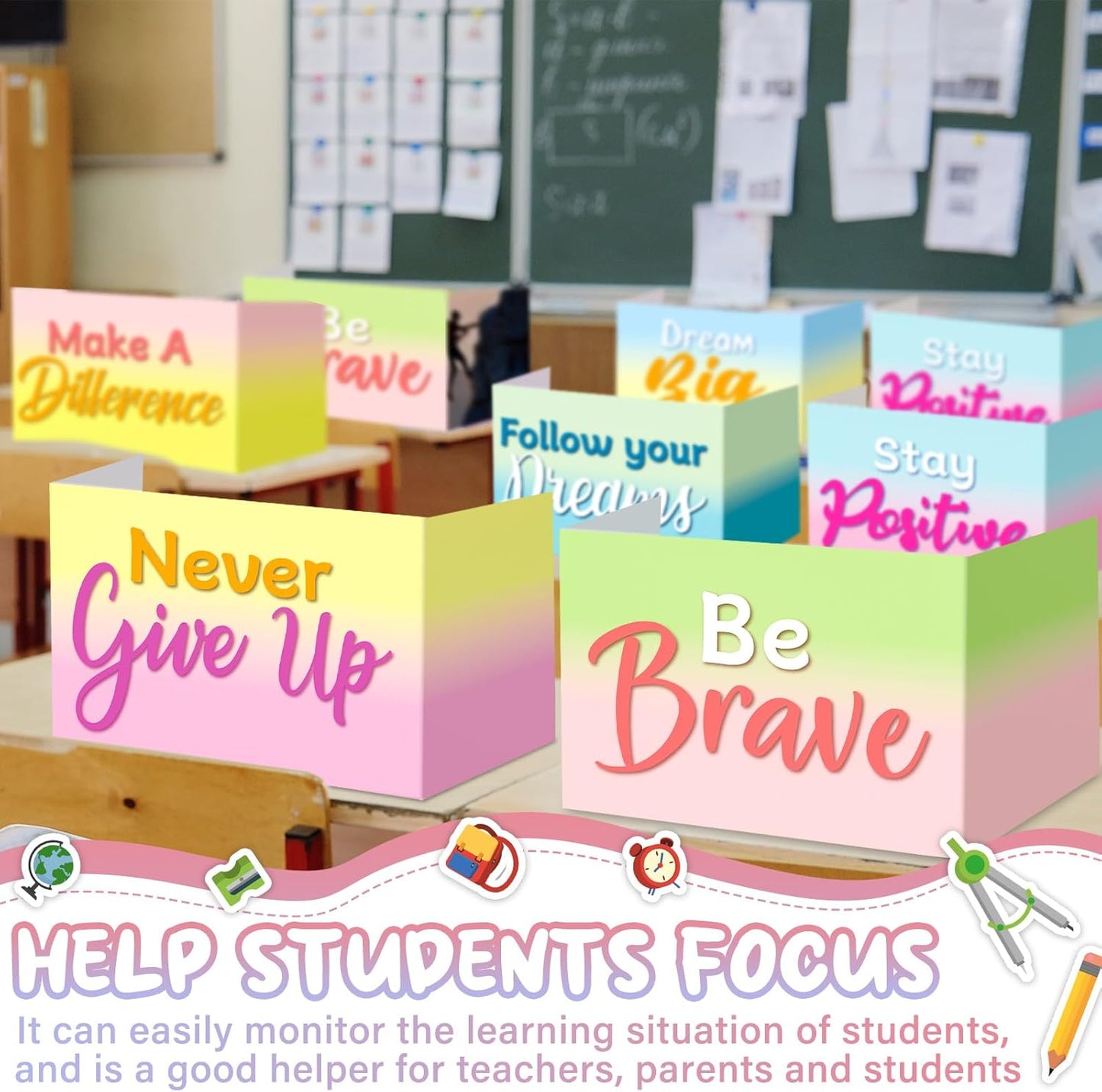 Honoson 24 Pcs Bulk Inspirational Privacy Folders for Students Cardboard Test Privacy Boards Motivational Words Desk Dividers Shield for Classroom School Study Supplies, 6 Styles (Macaron)