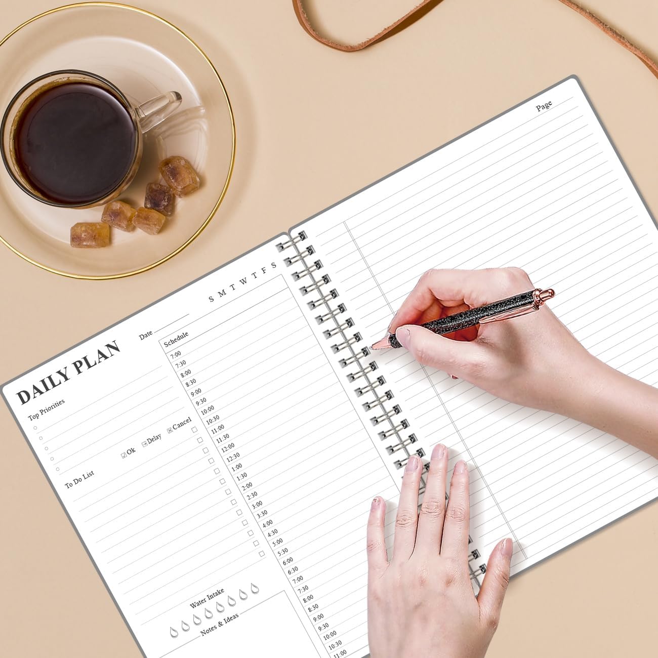 Daily Planner Undated - A4 To Do List Notebook Hourly Schedules, Spiral Appointment Planner for Women and Men,PVC Hardcover, Inner Pocket, Elastic Closure, 8.5" x 11", Grey