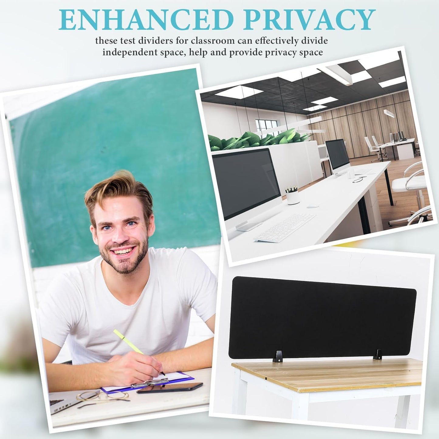 Wesiti 2 Pcs Acoustic Desk Divider Noise Reducing Desk Privacy Panel for Student Table Standing Sound Proof Divider Desktop Claw Office Furniture Partition for Classroom(Black,47.24 x 15.75 Inches)