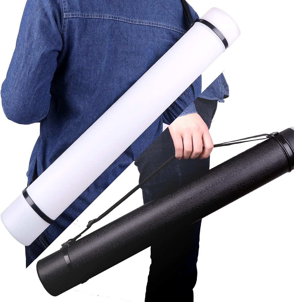 TRANSON 2-pack Durable Poster Storage Tube with Straps 24"-40" Extendable for Blueprints, Artwork, Maps, Posters