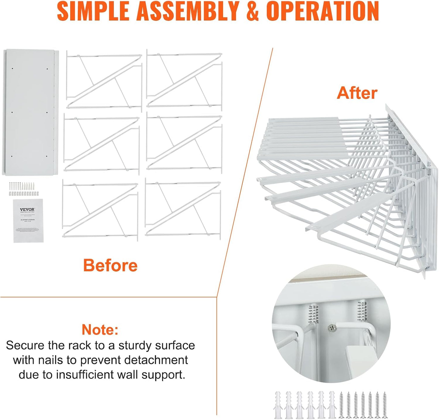 VEVOR Wall Mount Blueprint Storage Rack – Holds up to 1200 Blueprints, Hanging Blueprint Holder with 12 Pivot Brackets, for 24", 30", 36", or 42" Clamps(Rack Only Without Clamps)- Heavy Duty(240lbs)