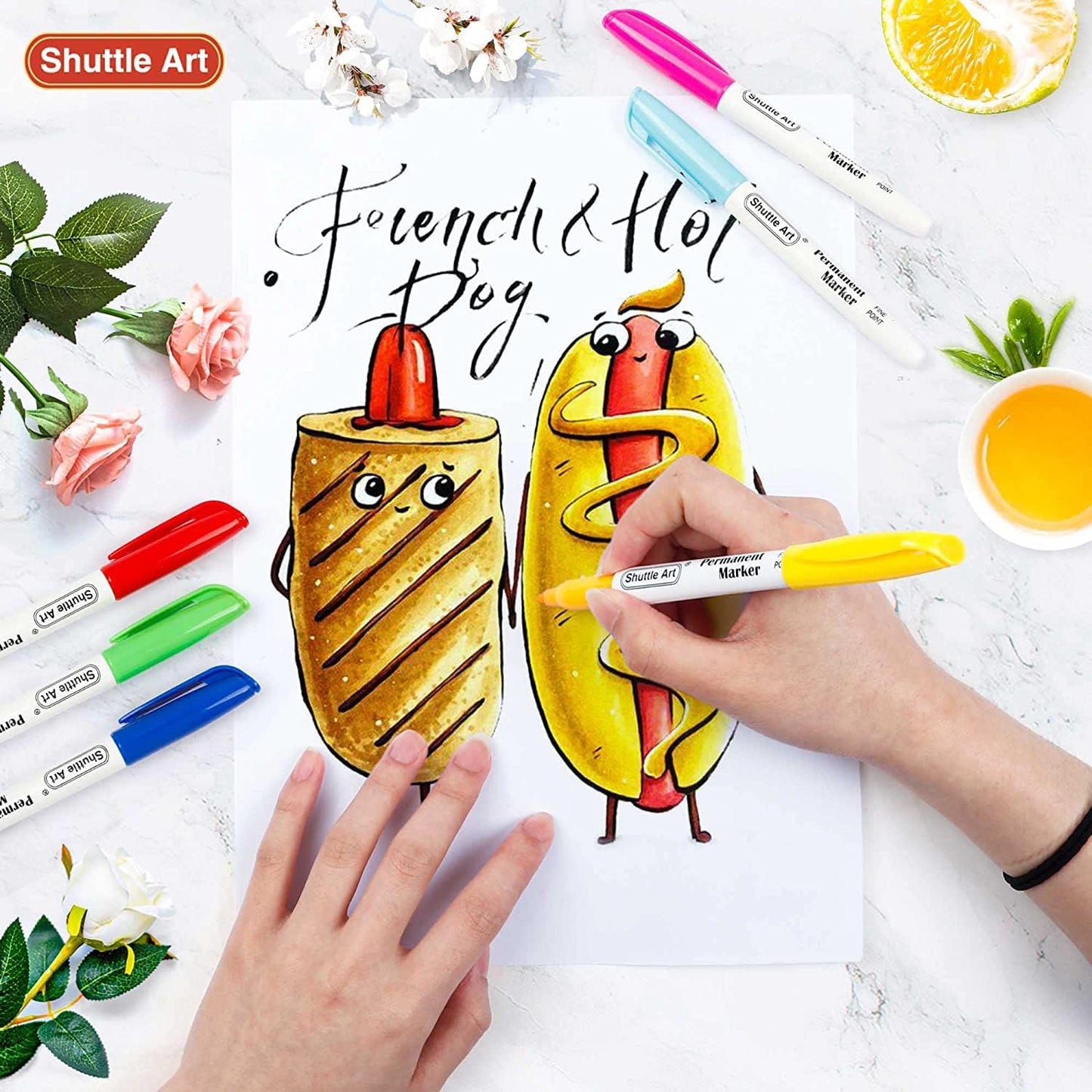Shuttle Art Permanent Markers, 48 Colors Fine Point, Assorted Colors with Travel Case, Ideal for Adults Coloring Doodling on Plastic, Glass, Wood and Stone, Gift for Kids