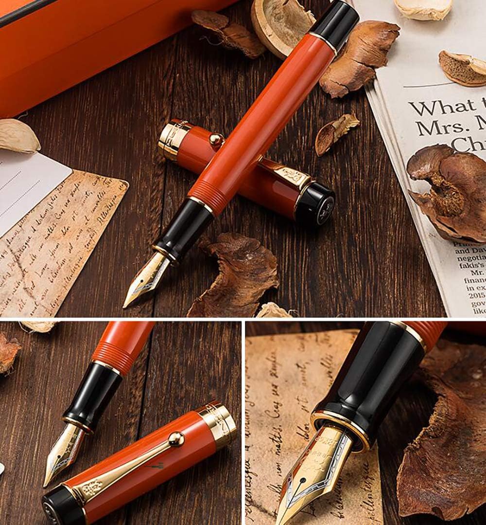 Jinhao 100 Fountain Pen Celluloid Classic Style, #6 Nib Smooth Writing Instrument with Refillable Converter and Pen Case Set