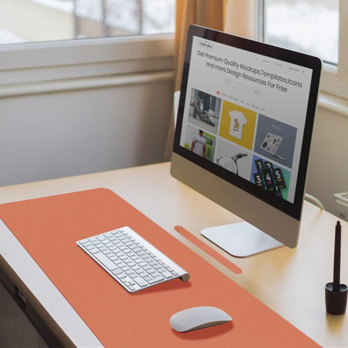 Boutilon Leather Desk Pad Protector,Non-Slip Mouse Pad,Laptop Desk Pad,Office Mouse Mat,Waterproof Leather Desk Blotter,Desk Writing Pad for Office and Home (M-Orange H,30"x14")