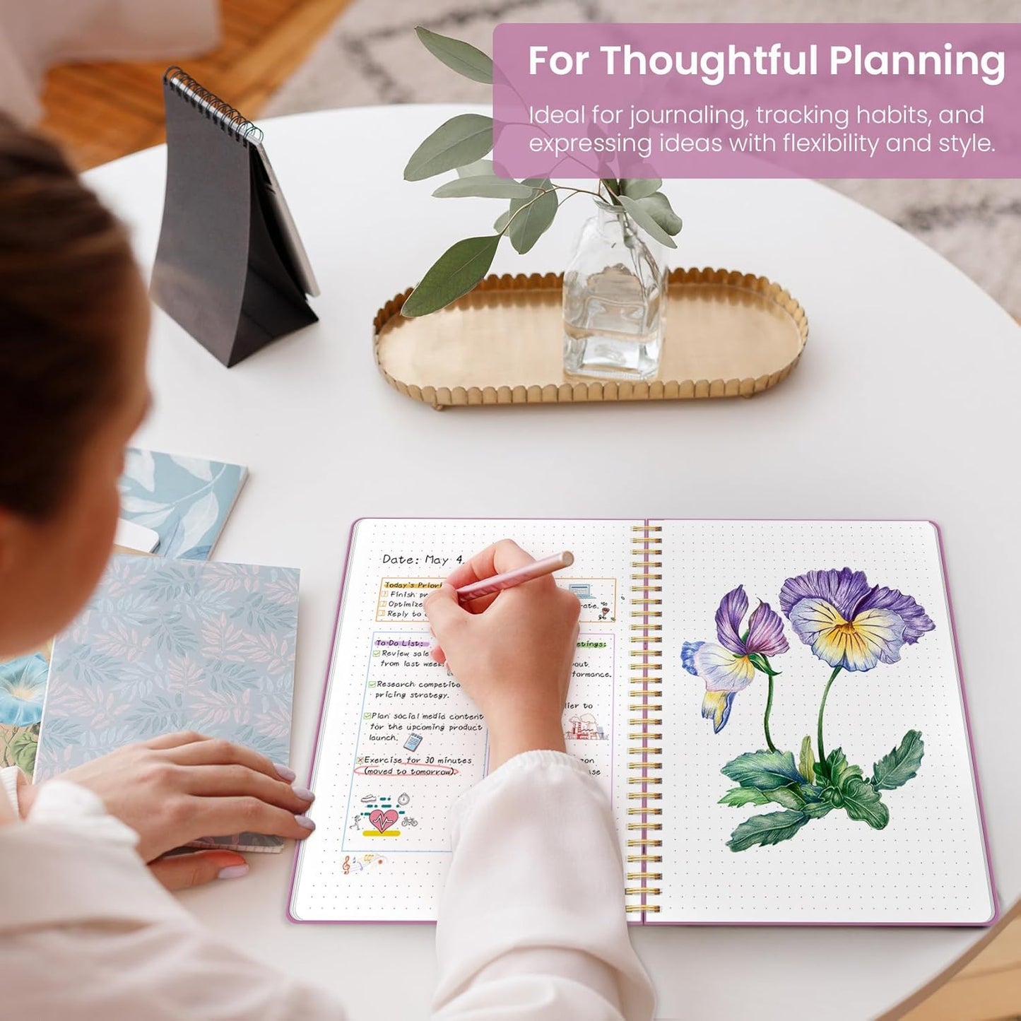 Taja Spiral Dotted Notebook, 8.5"x11" Notebooks for Work, Large A4 Journal for Women & Men, Bullet Dotted Journal, Journaling Notebook for Writing, Plastic Cover Spiral Journal, Purple