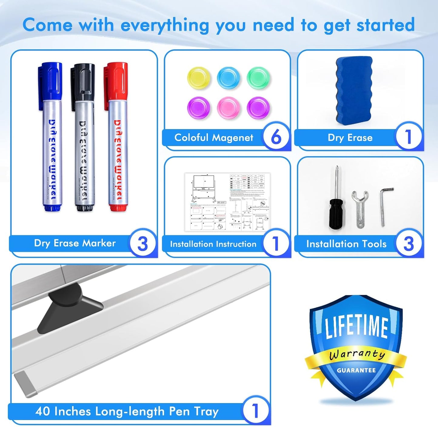 maxtek Rolling Whiteboard, 72x40 Large Double-Sided White Board Dry Erase on Wheels, Giant Magnetic White Board Standing for Office, School, Home Office, Homeschool(72 x 40)