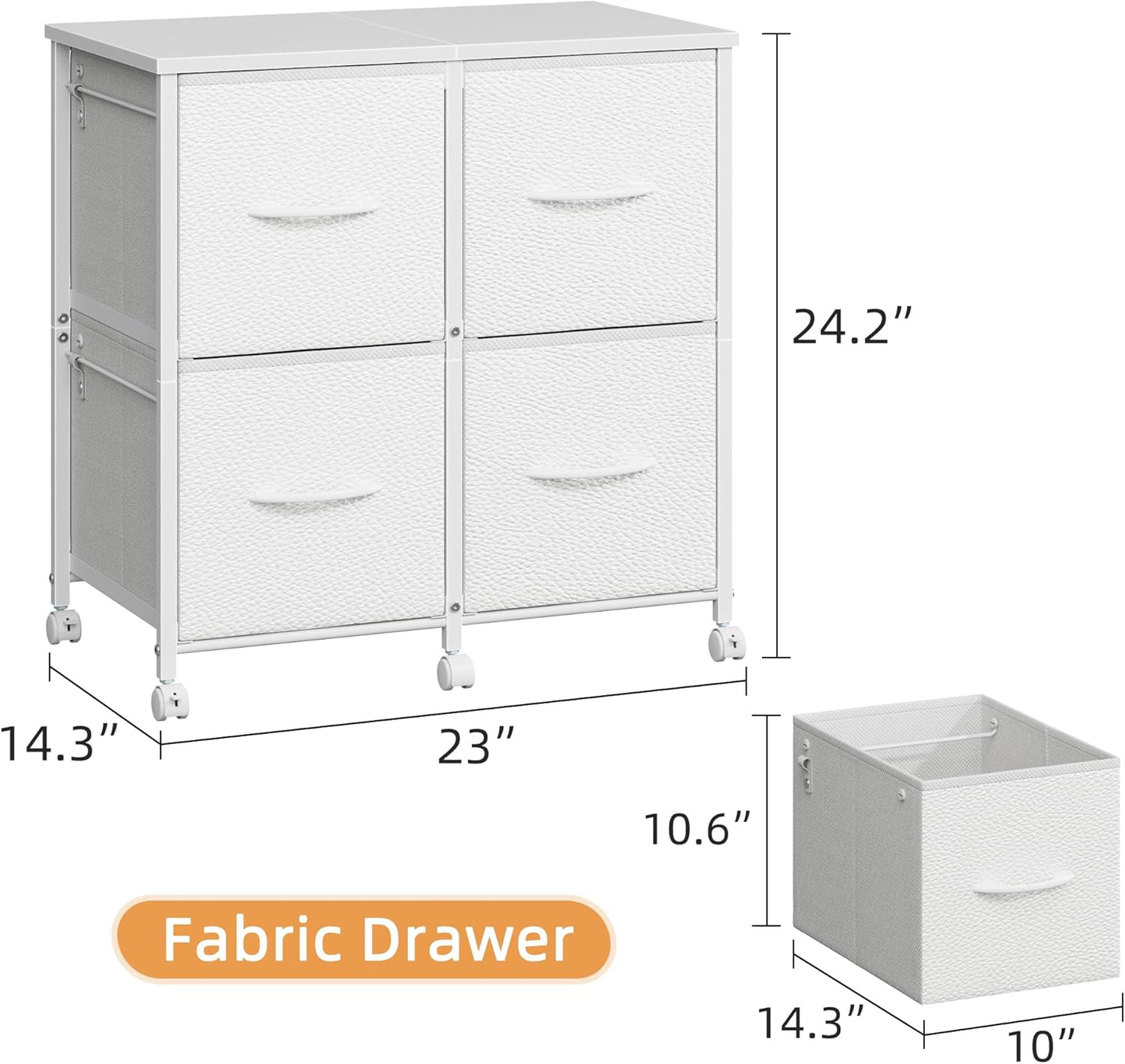 Lateral File Cabinet 4 Fabric Drawer, Mobile Filing Cabinet for Large Printer, Home Office Functional Small Office Storage Cabinet & Printer Stand, Fits A4/Letter Size, White