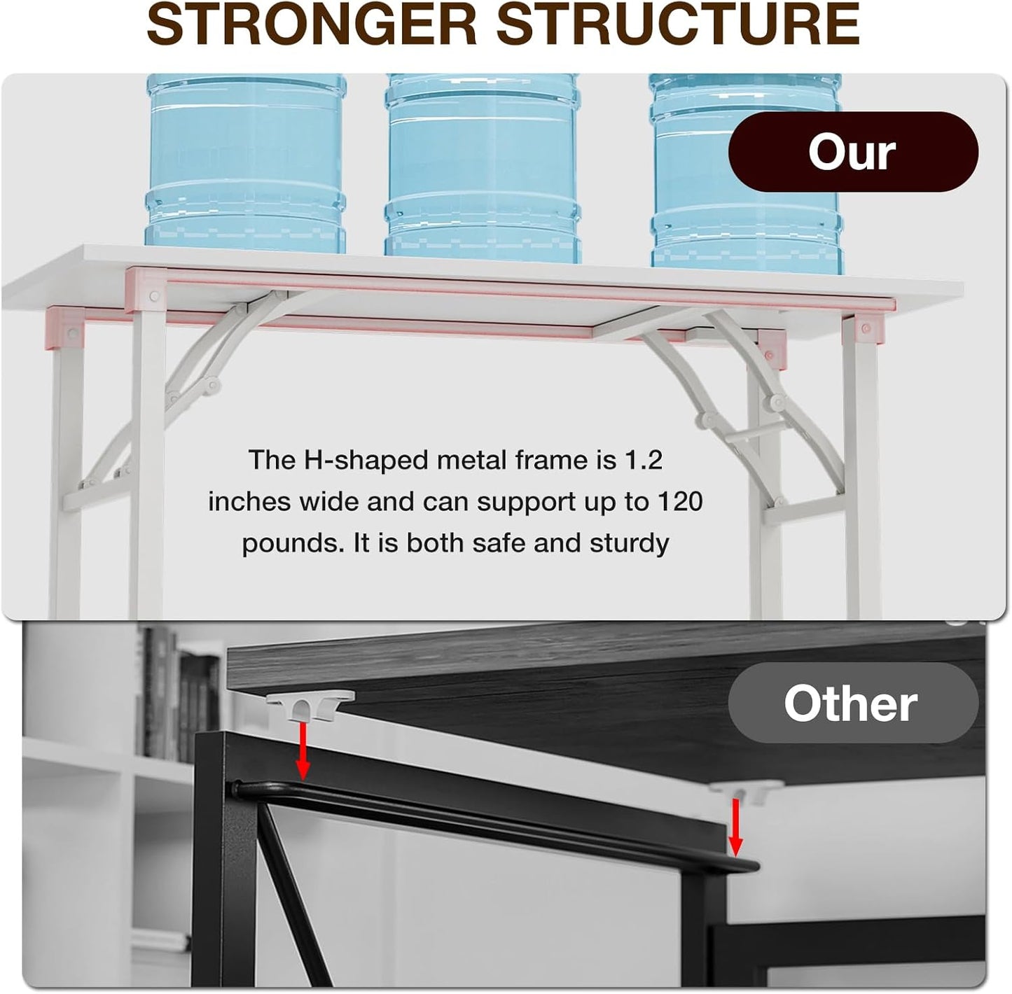 TEMI Long Computer Desk Folding Table - 55.1" Foldable Office Desk, No Assembly, Perfect Writing Table for Bedroom, Dorm, or Apartment, Portable Large Desk or Study Table with Compact Design, White